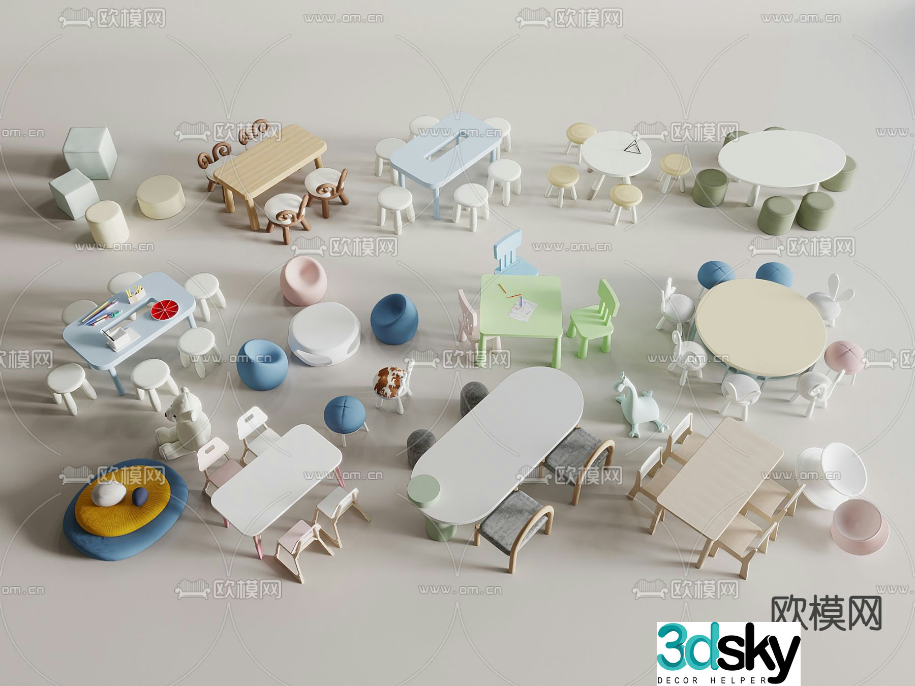 Desk children’s desk and chair 3d model
