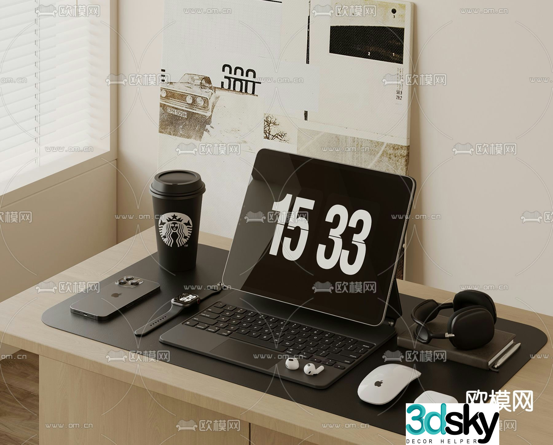 Office supplies computer mobile phone headphone 3d model