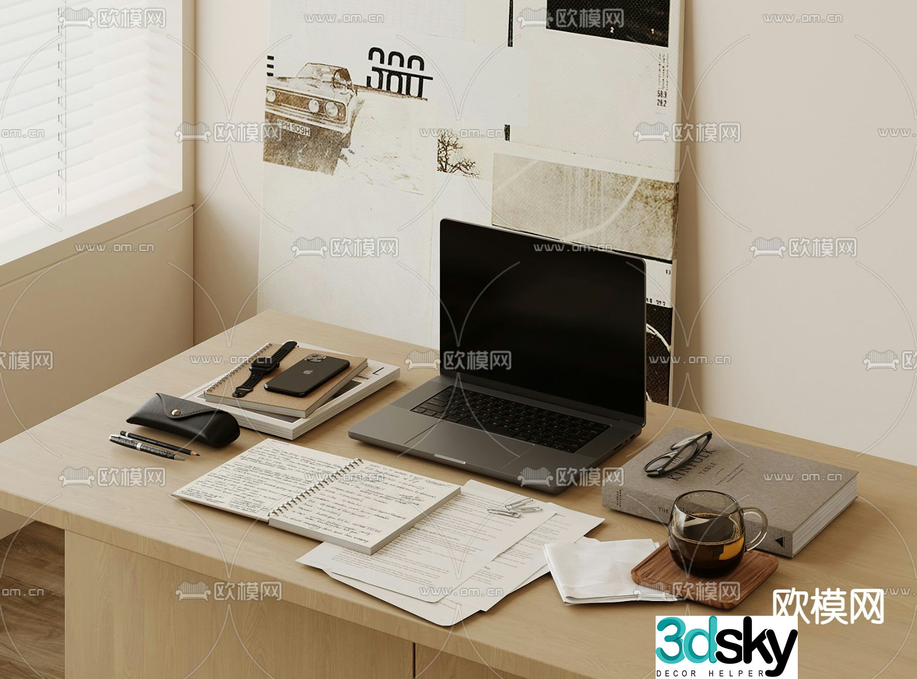 office supplies computer books 3d model