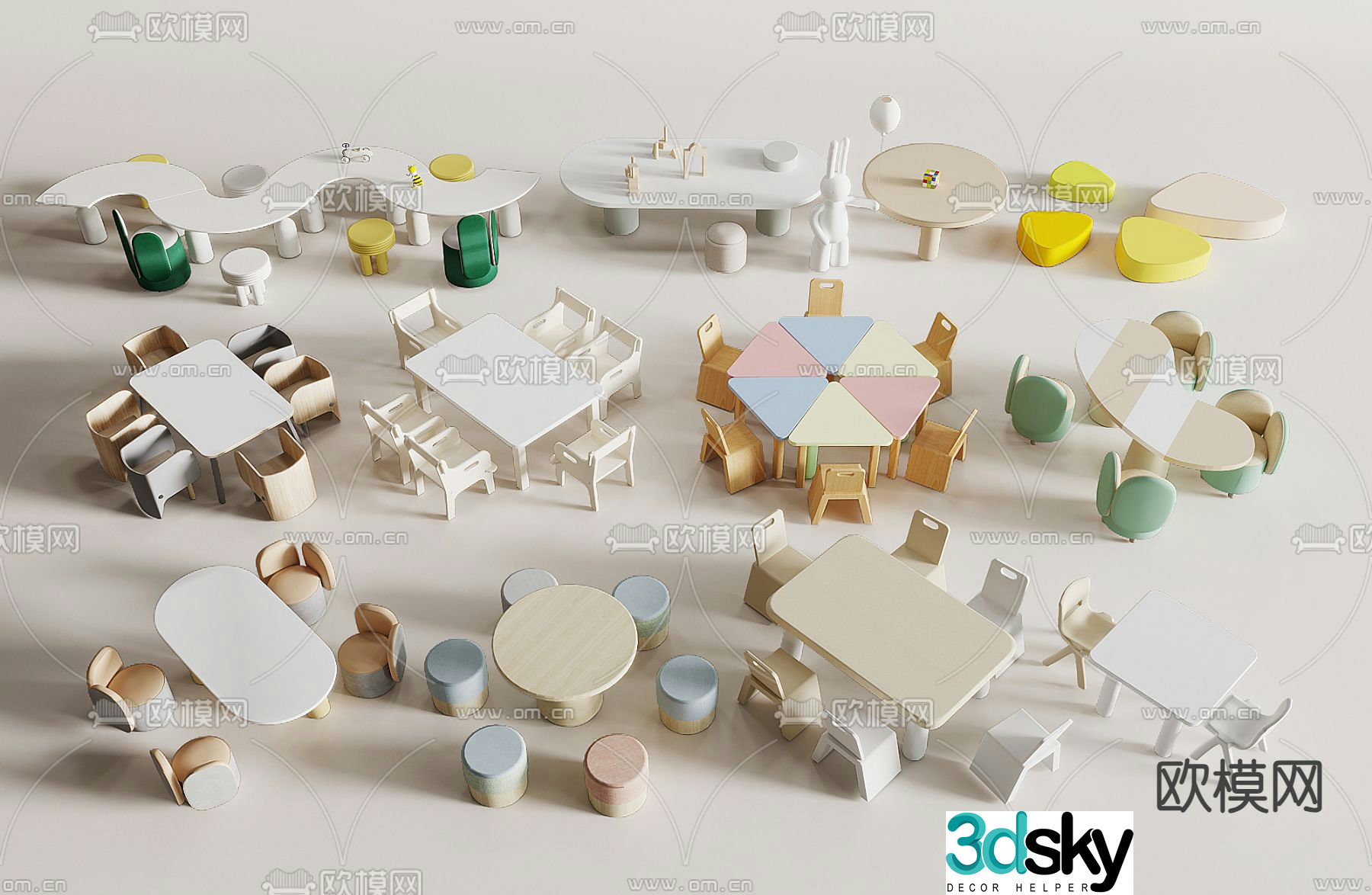 Desk children’s desk and chair 3d model