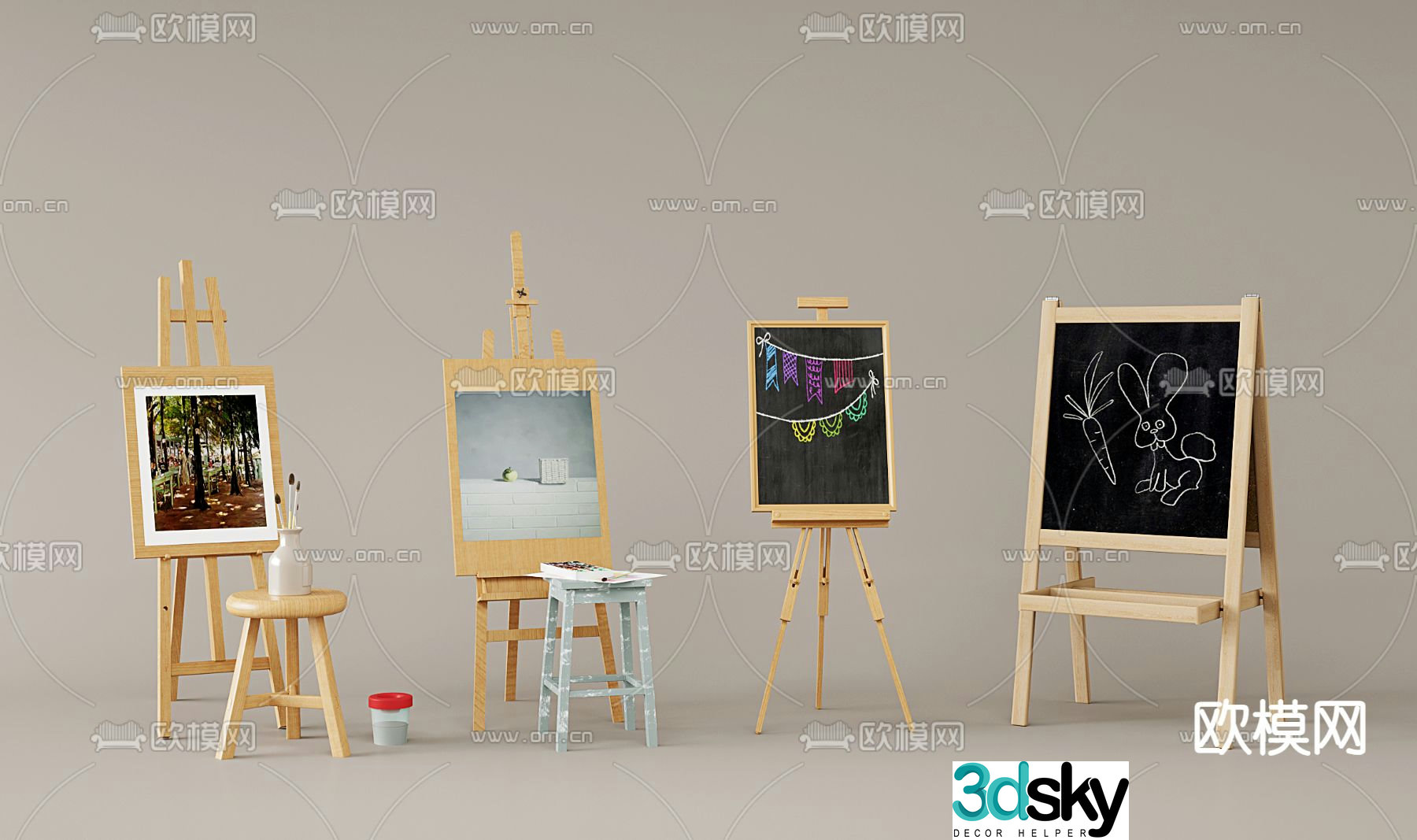 Painting tools easel drawing board 3d model