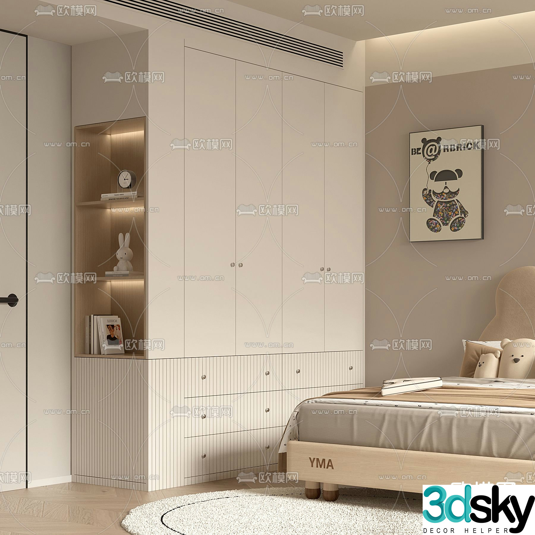 Cream style wardrobe children’s wardrobe 3d model