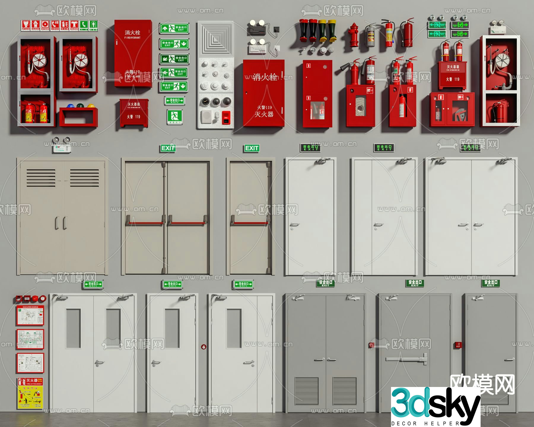 Fire extinguisher fire door fire hydrant fire door fire equipment 3d model