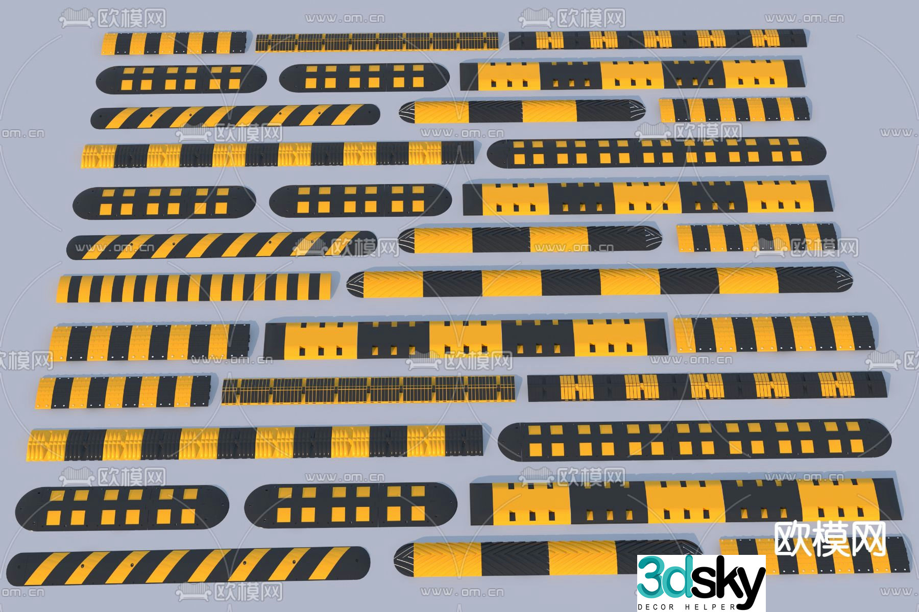 Traffic facilities, speed bump, buffer zone, car block 3D model