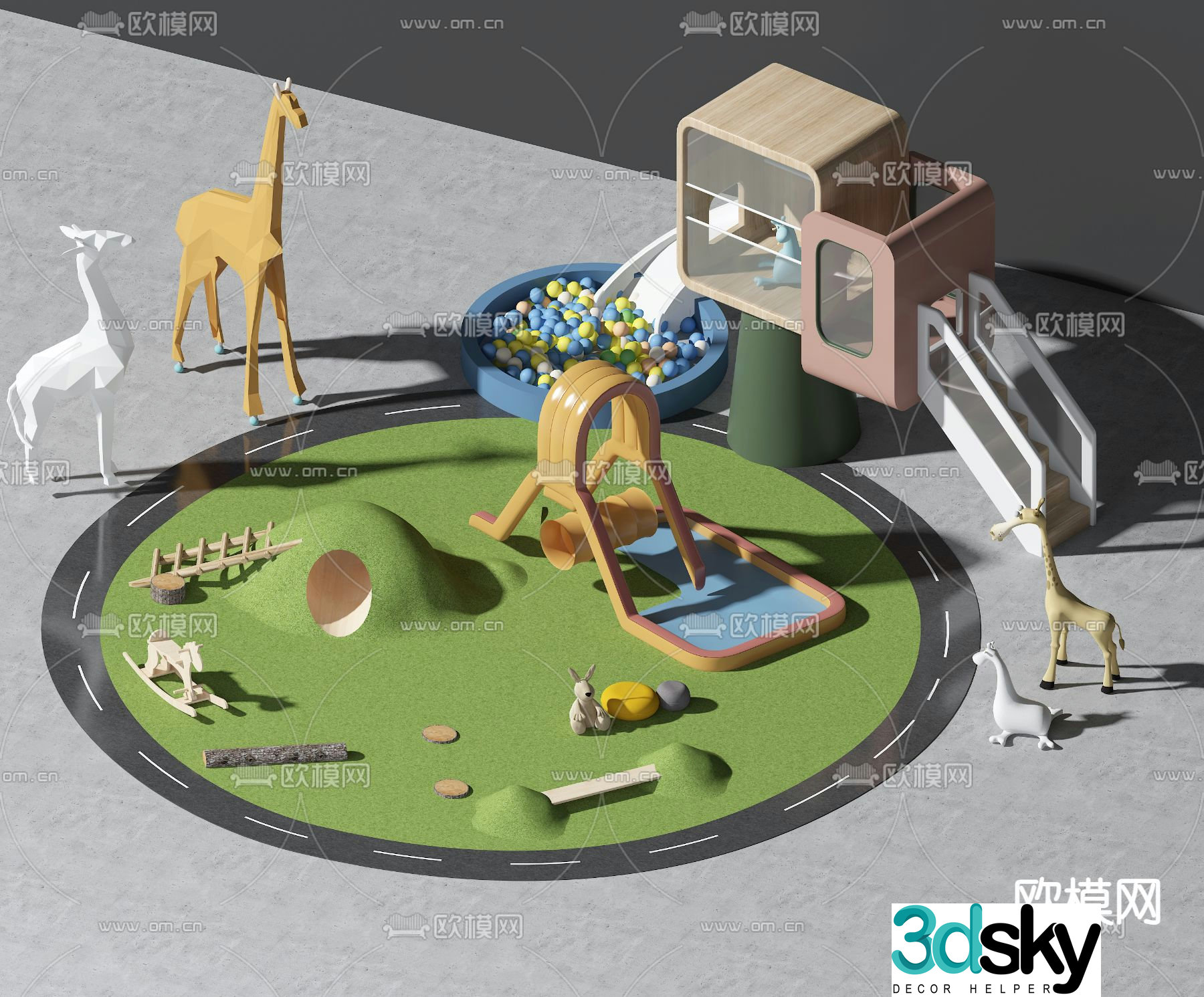 Amusement equipment, slide, wooden carriage, ocean ball 3D model