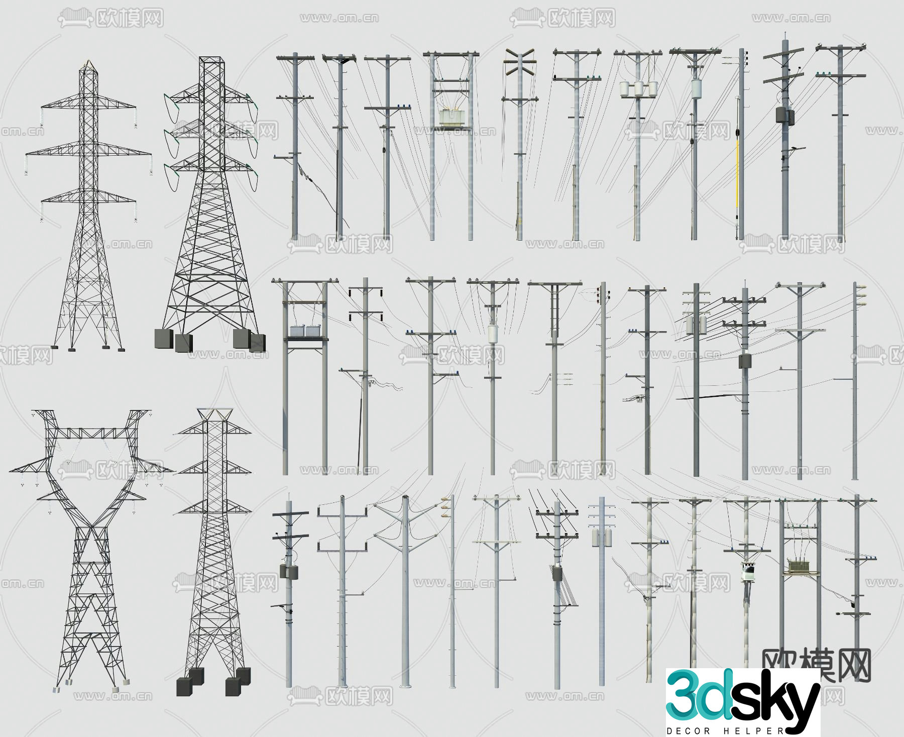 Telephone pole, high voltage tower, high voltage line 3D model