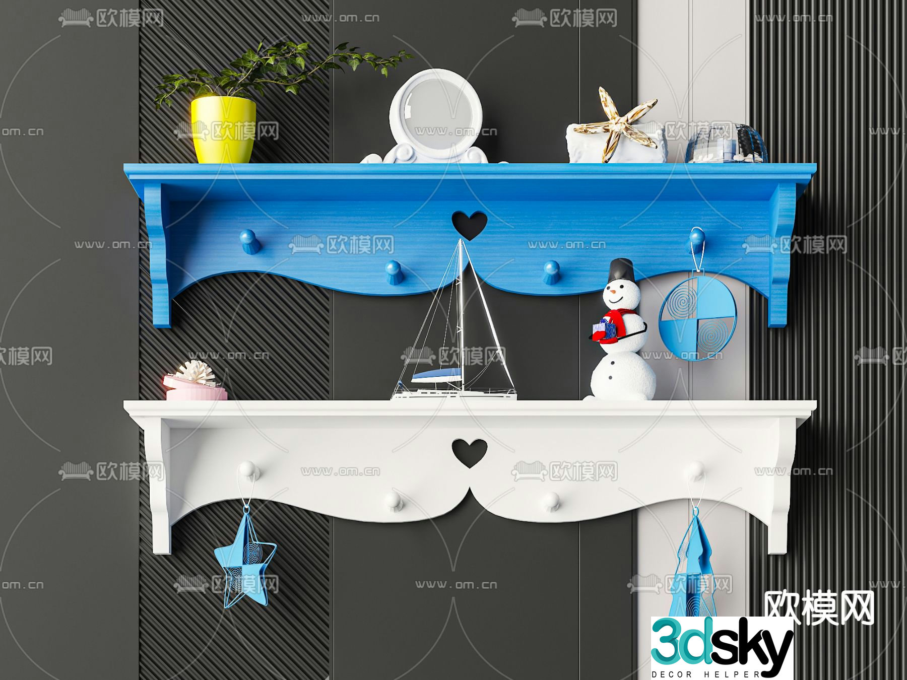 Mediterranean wall cabinet wall cabinet cartoon ornaments 3d model