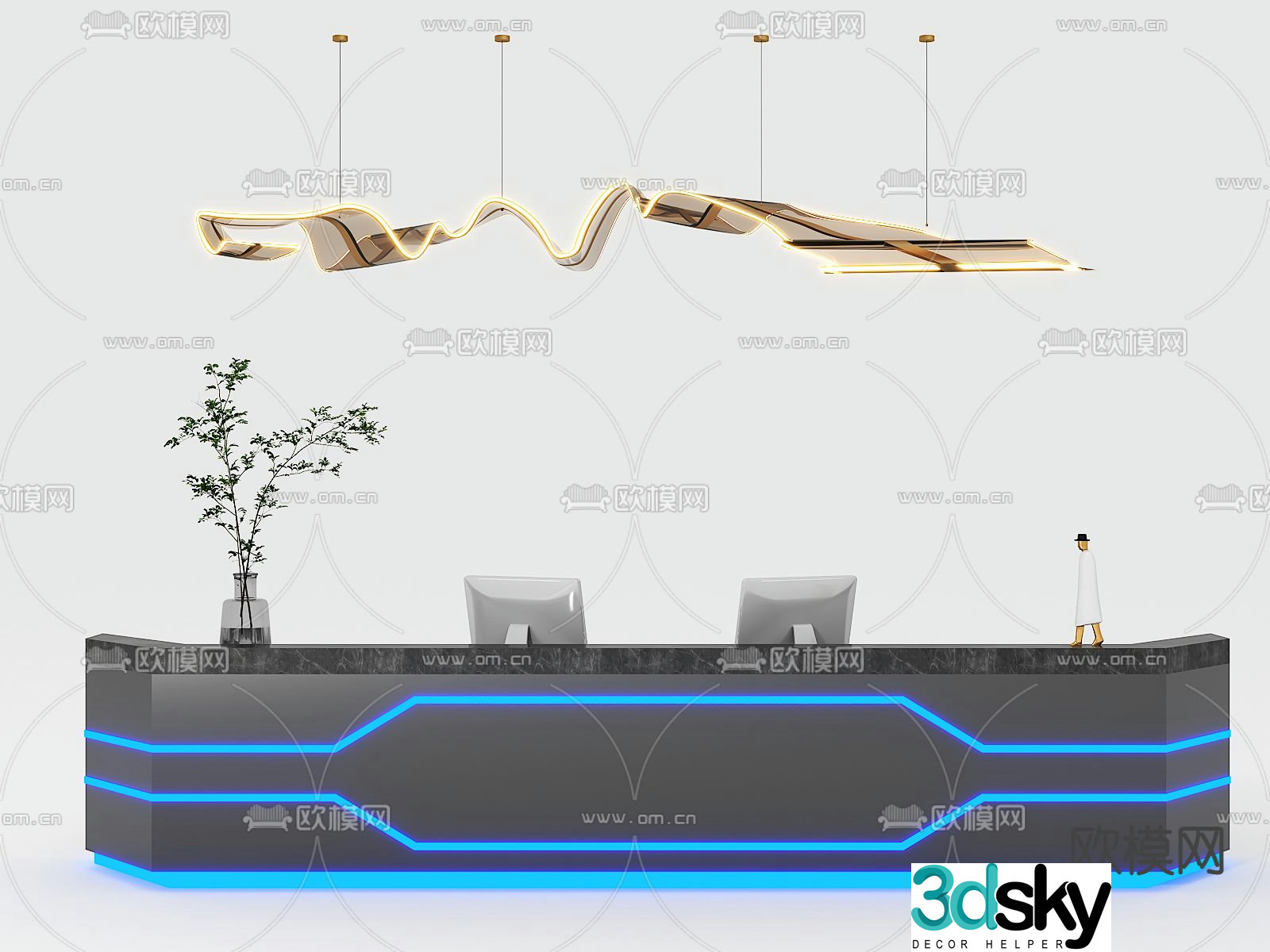 Front desk reception desk service desk 3d model