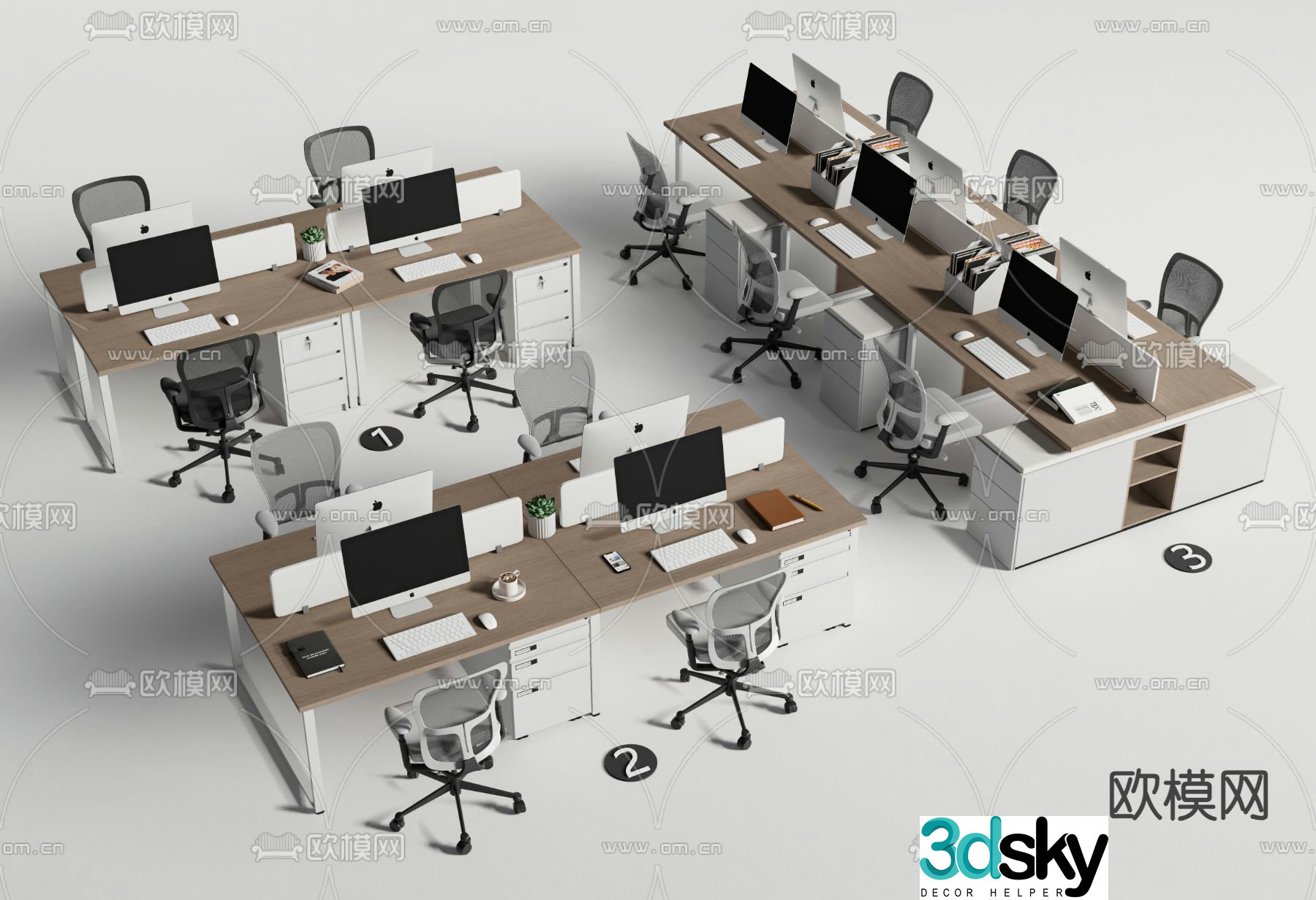 Office desk and chair work station 3d model