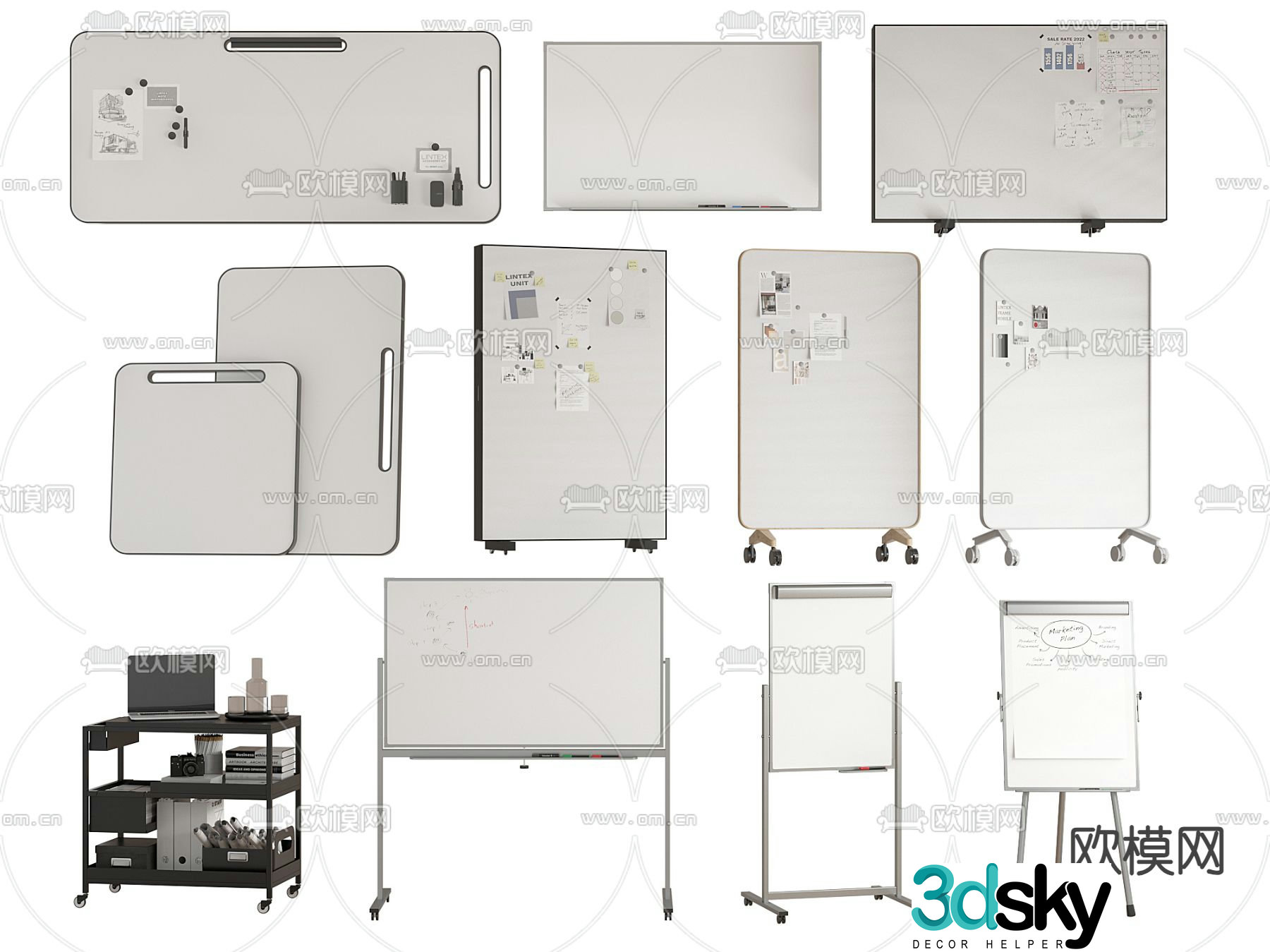 Mobile whiteboard writing board note board 3d model