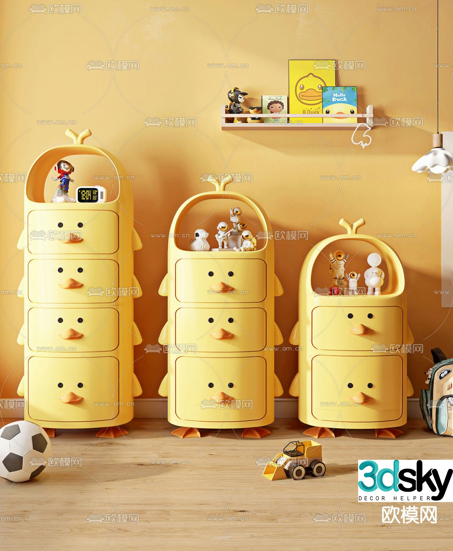 Little yellow duck chest cartoon side cabinet children’s storage cabinet 3D model