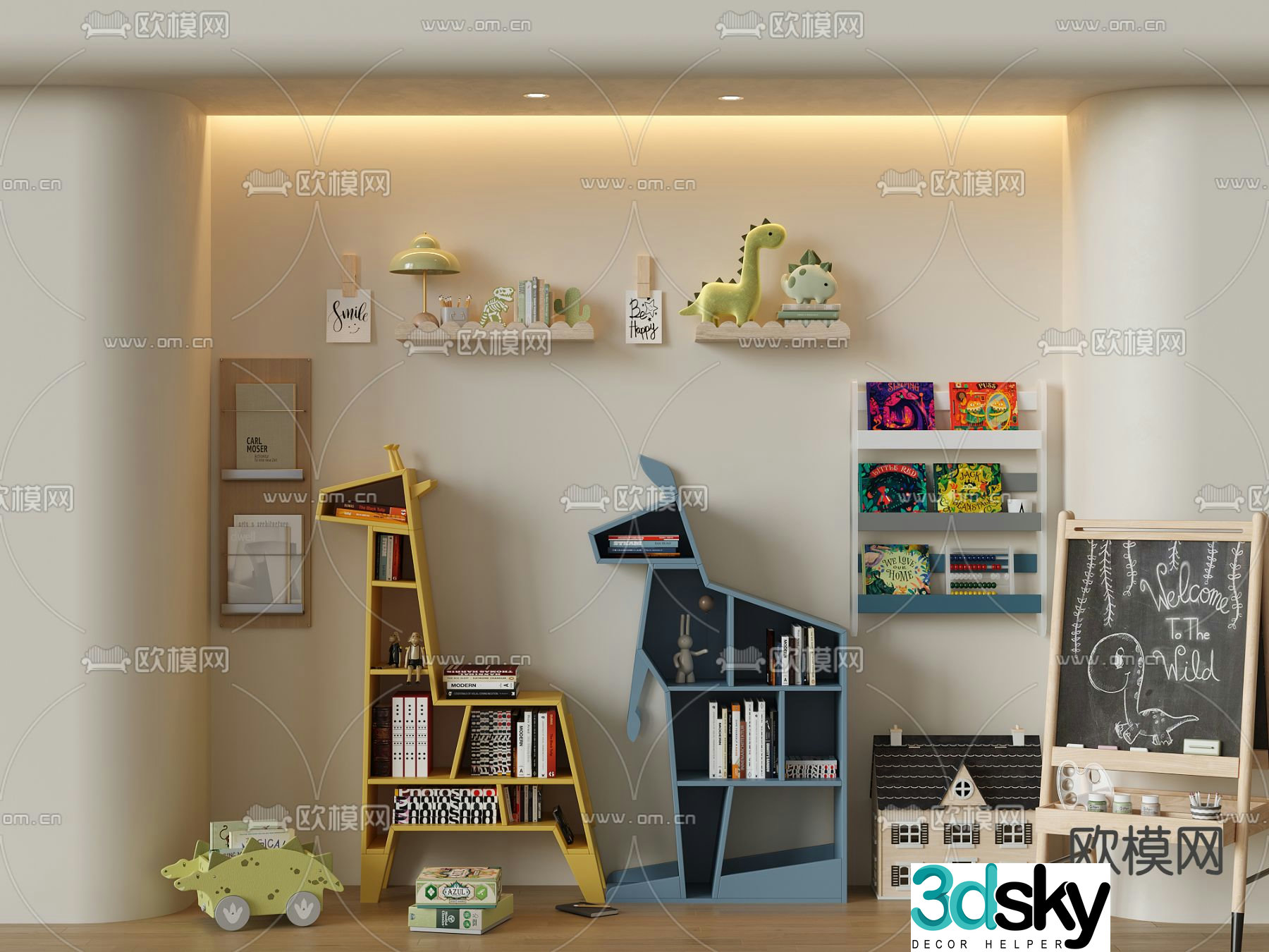 Children’s bookcase cartoon bookshelf 3d model