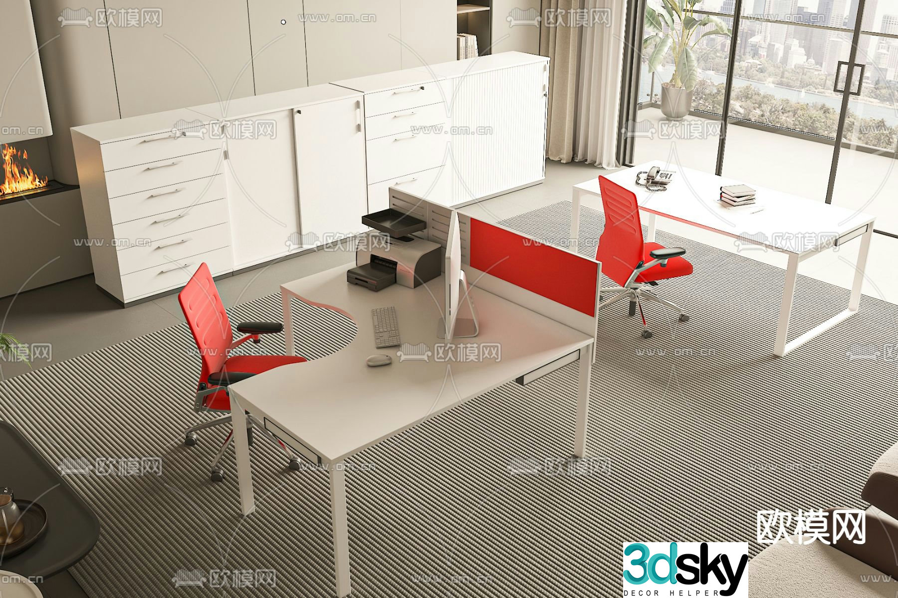 Card space desk workstation staff table 3D model