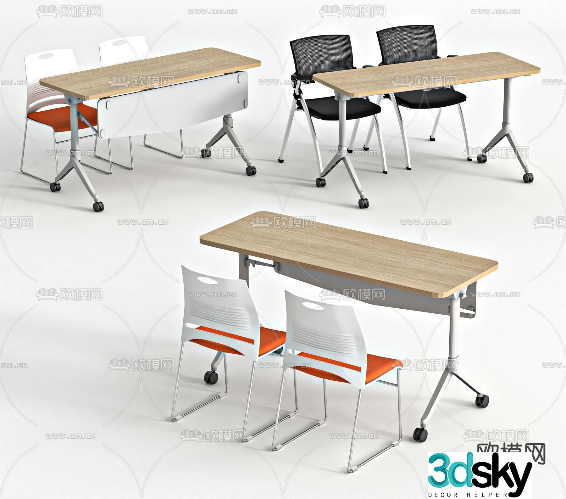 Conference table folding table training table training chair 3d model