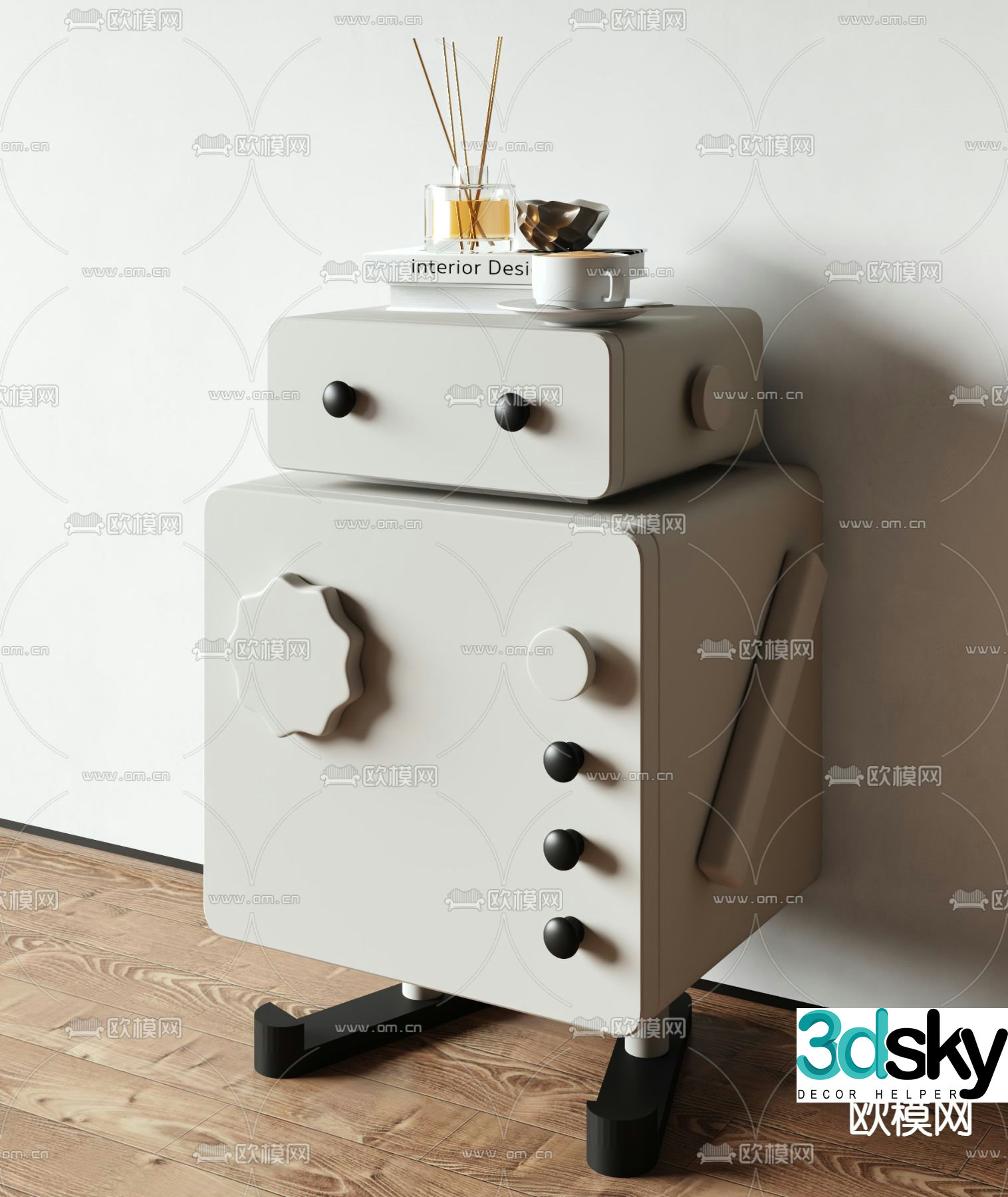 Cartoon bedside table robot cabinet 3d model