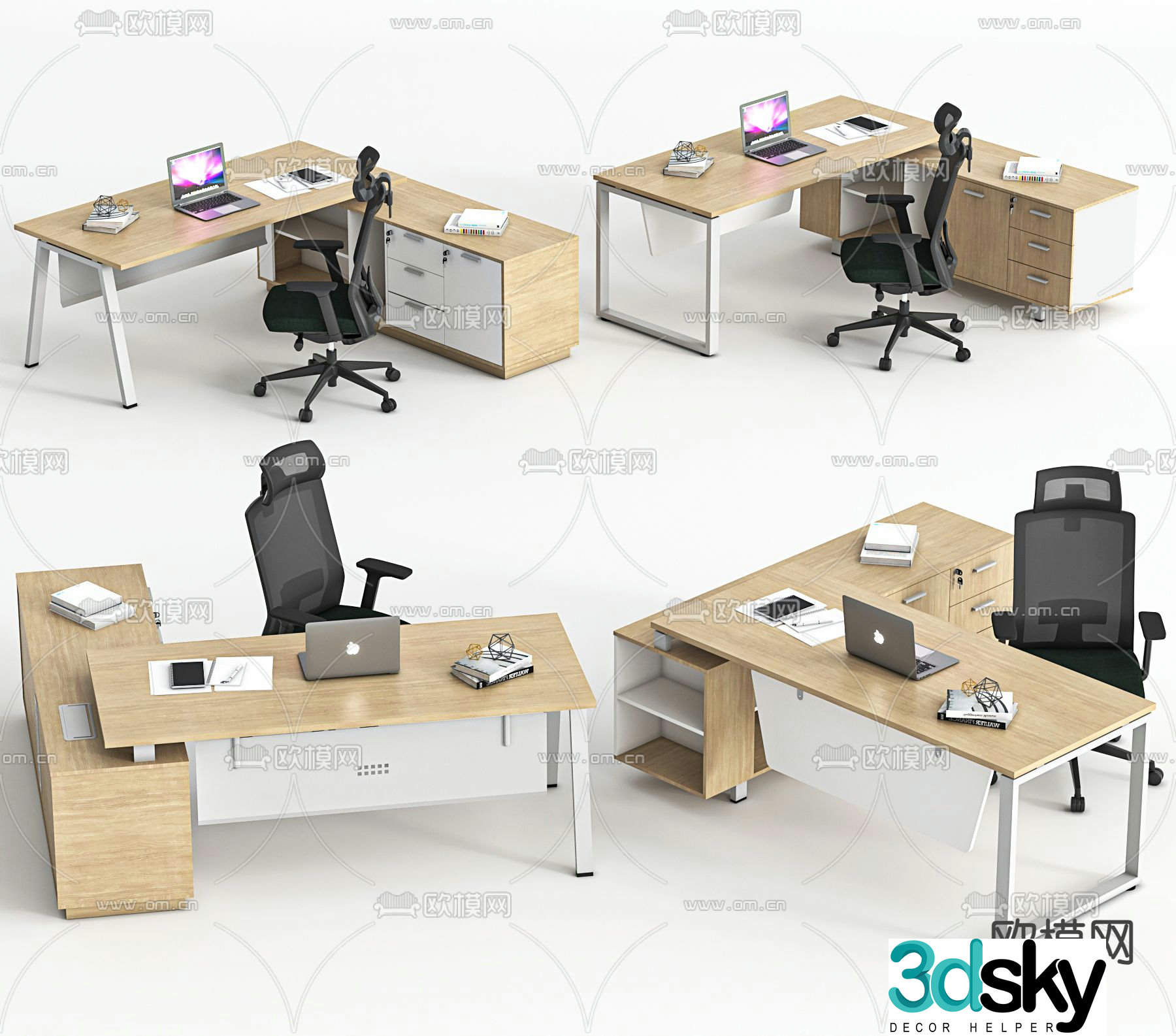 modern desk post workstation 3d model