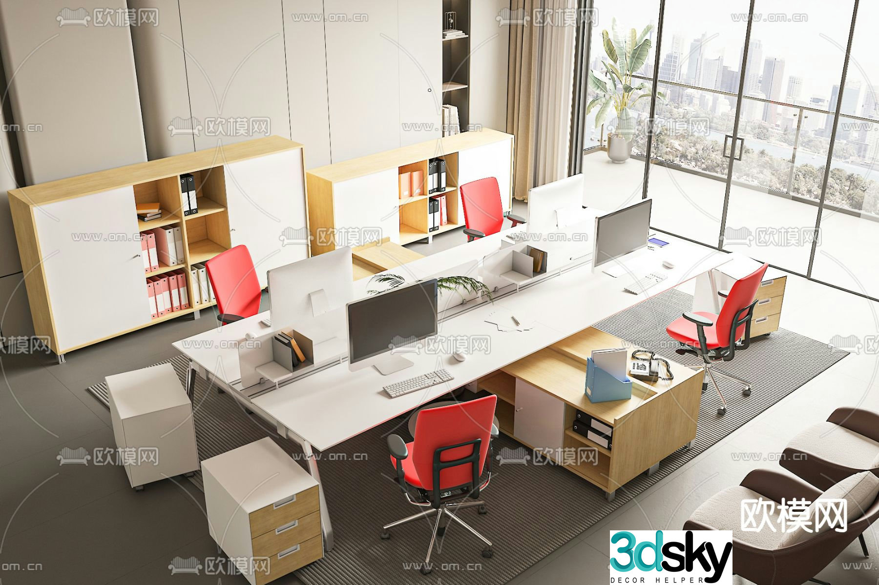 Card space desk post workstation 3D model