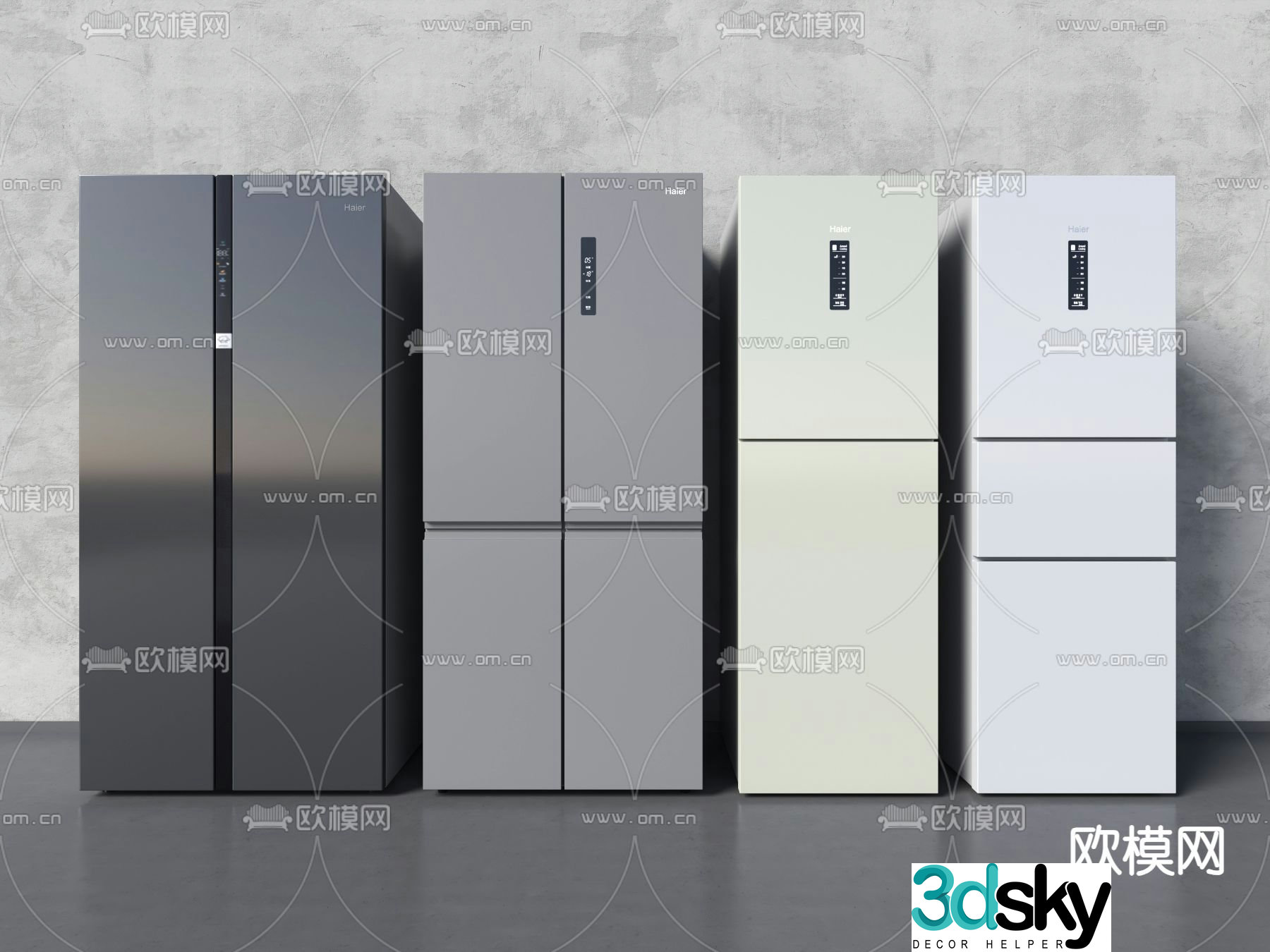 Double door refrigerator smart refrigerator 3d model