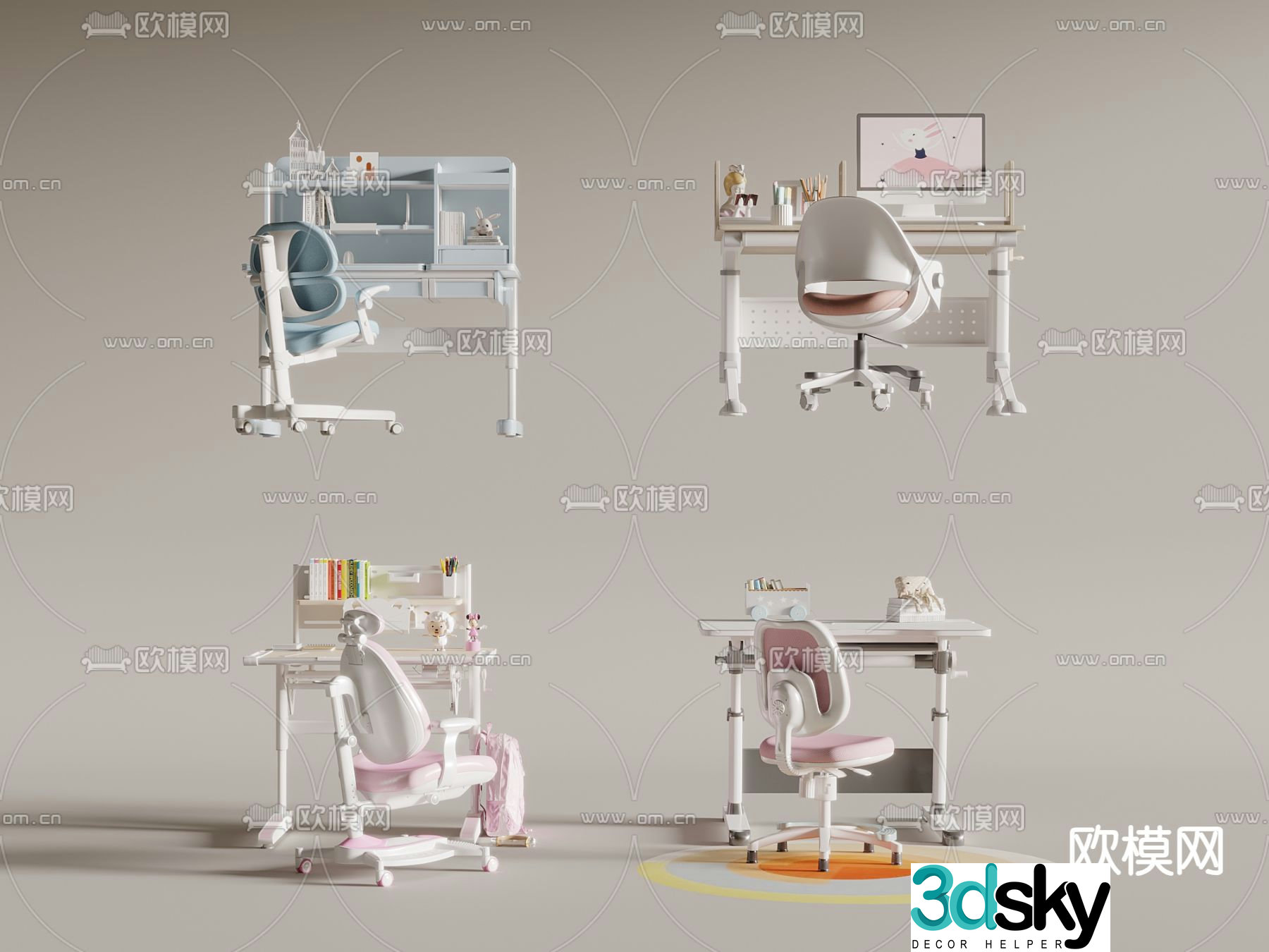 Children’s desk study table lift table 3d model