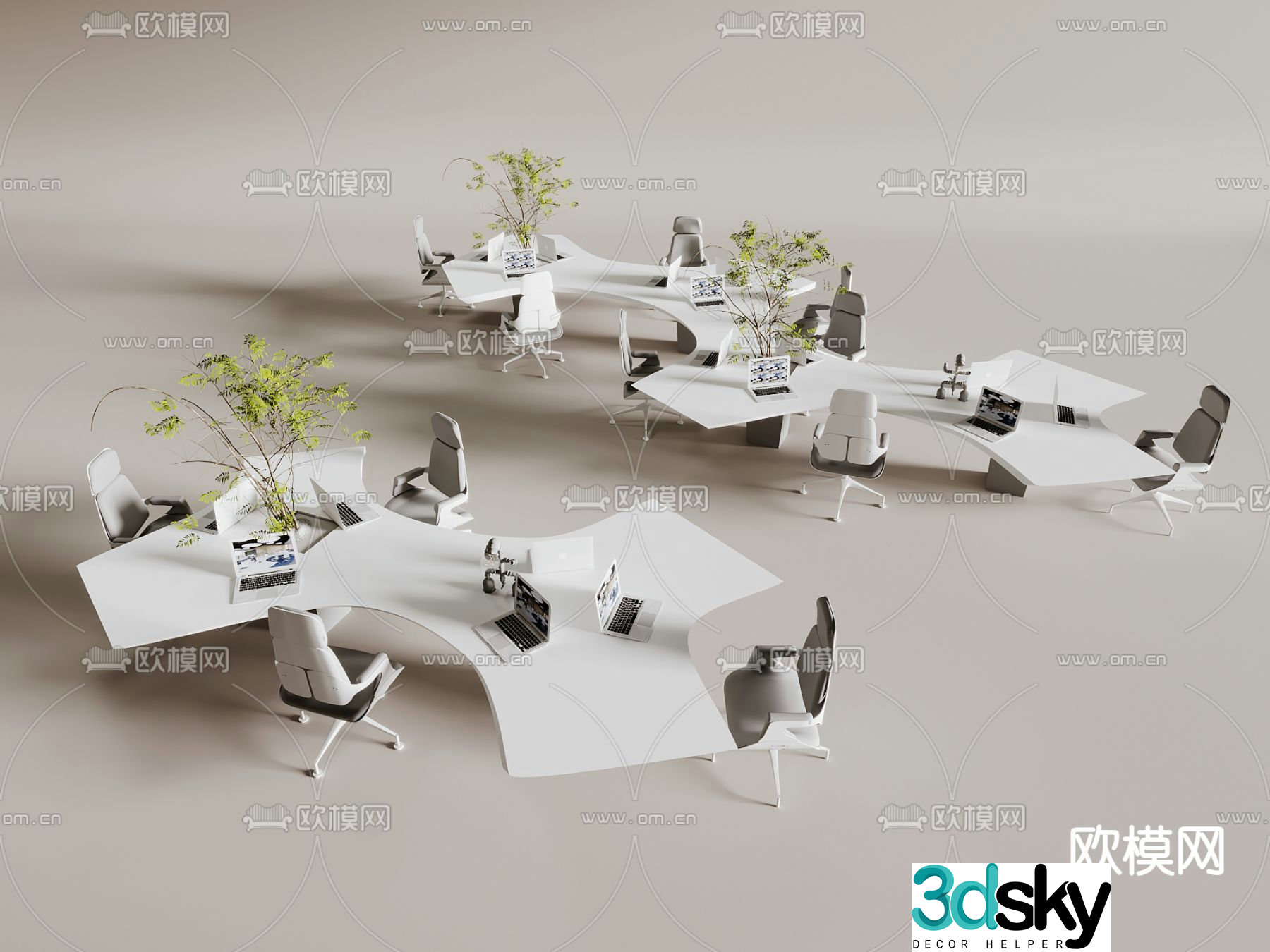 Card space desk post workstation 3D model