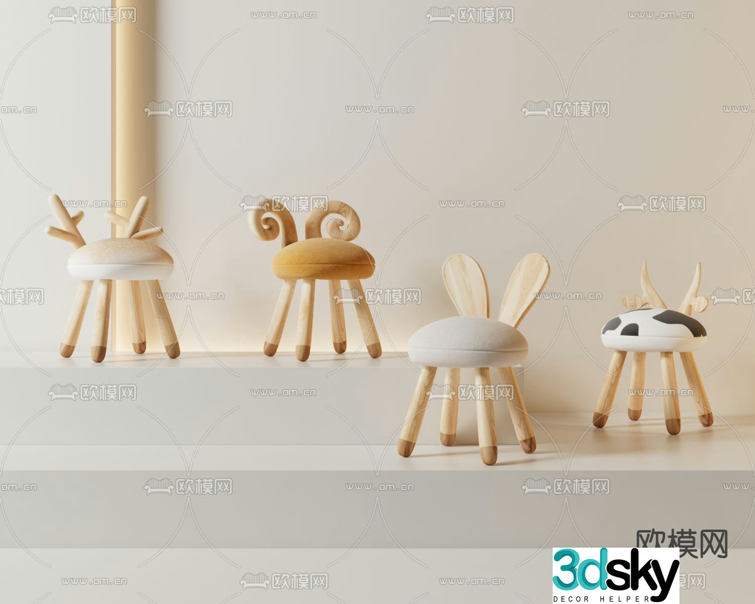 Animal children’s chair cartoon stool 3d model