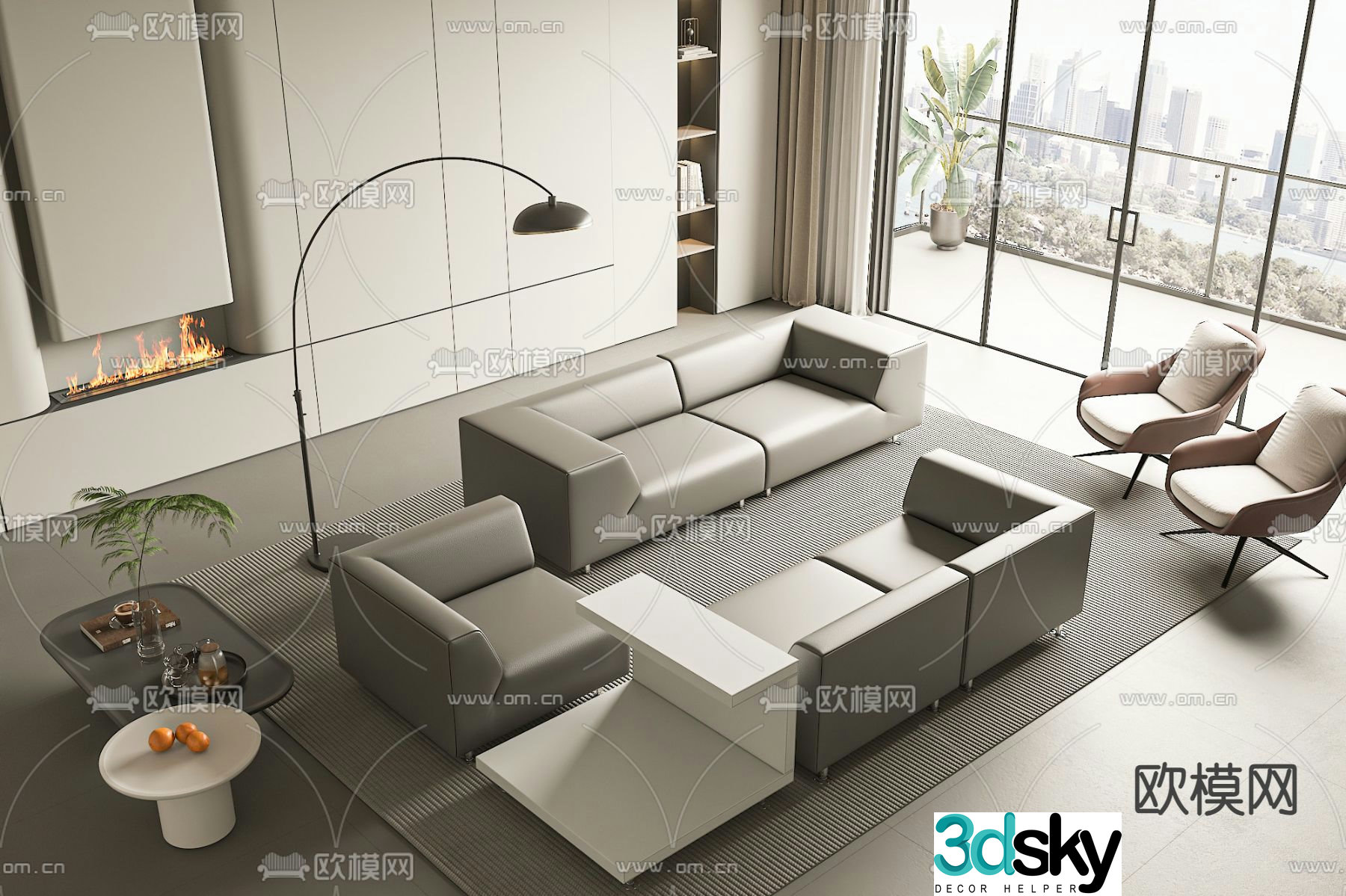 Modern office sofa leather sofa 3d model