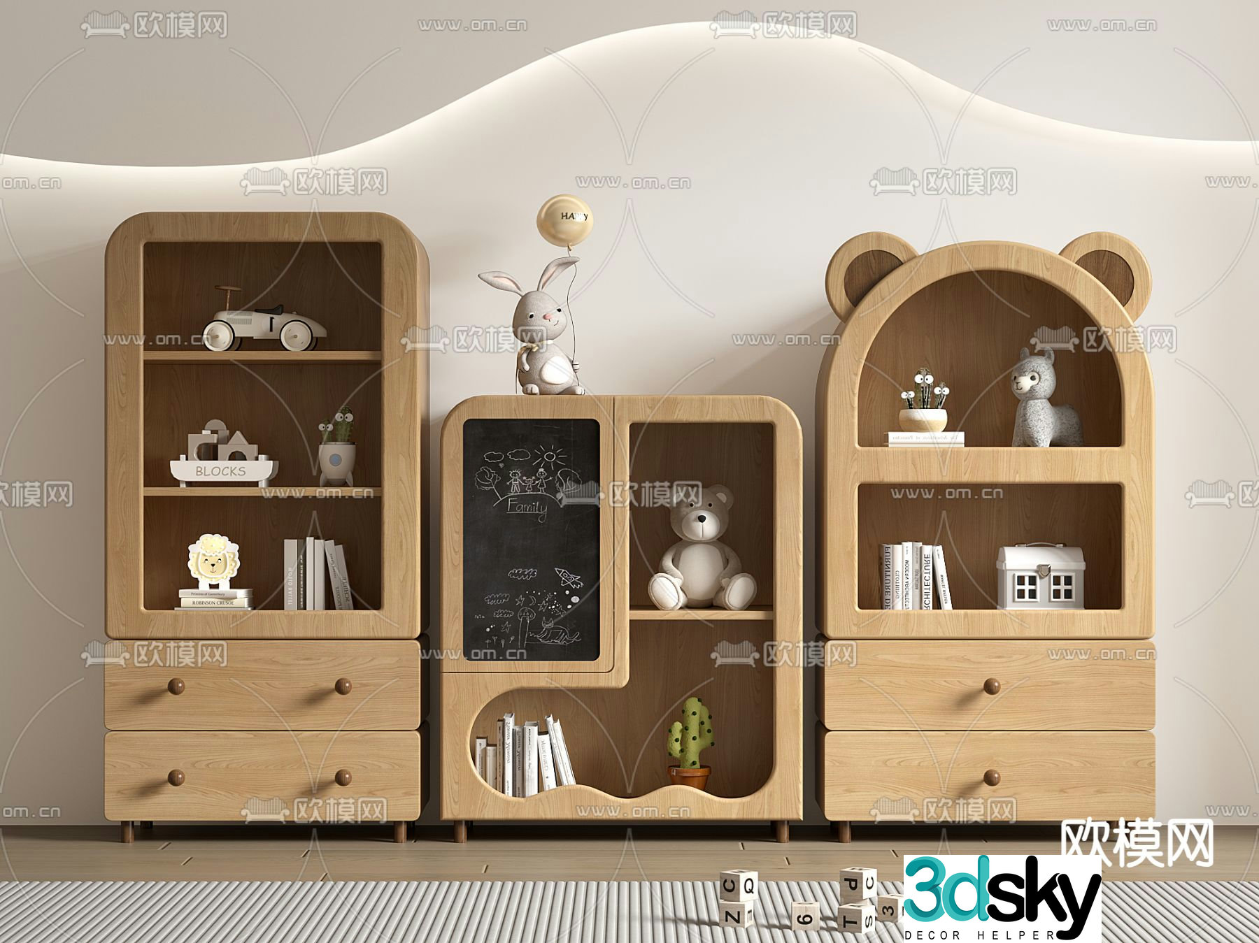 Children’s bookcase storage cabinet 3d model