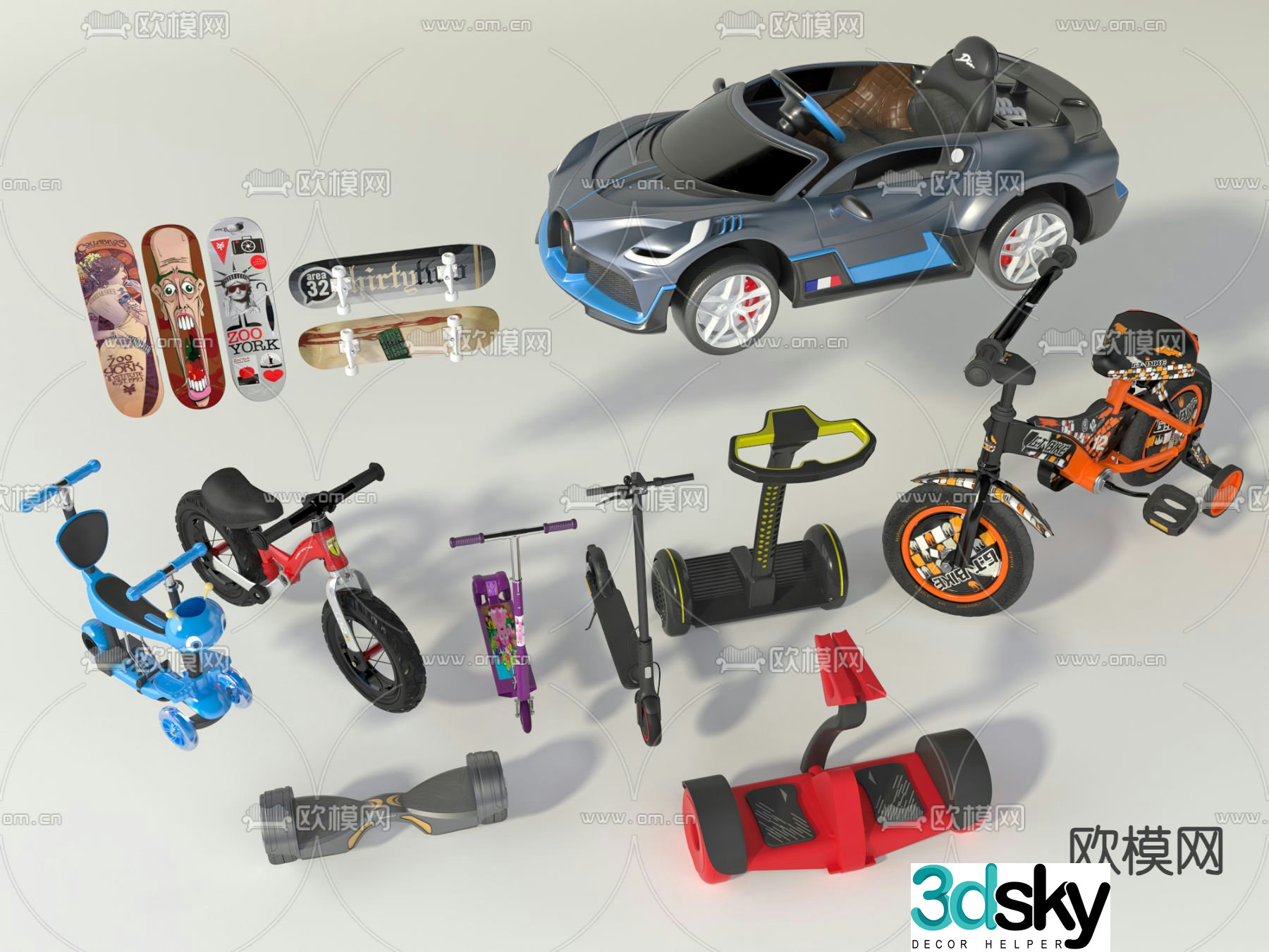 Children's car balance car skateboard bicycle 3d model