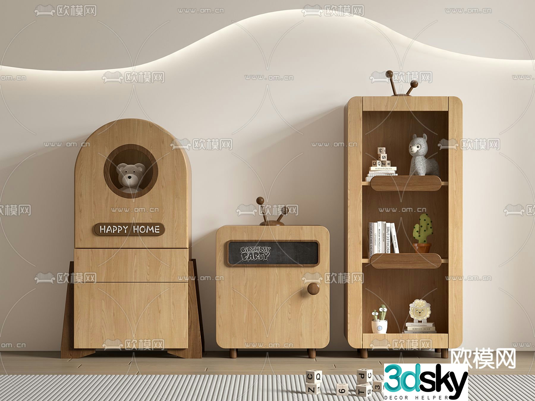 Children’s bookcase storage cabinet 3d model
