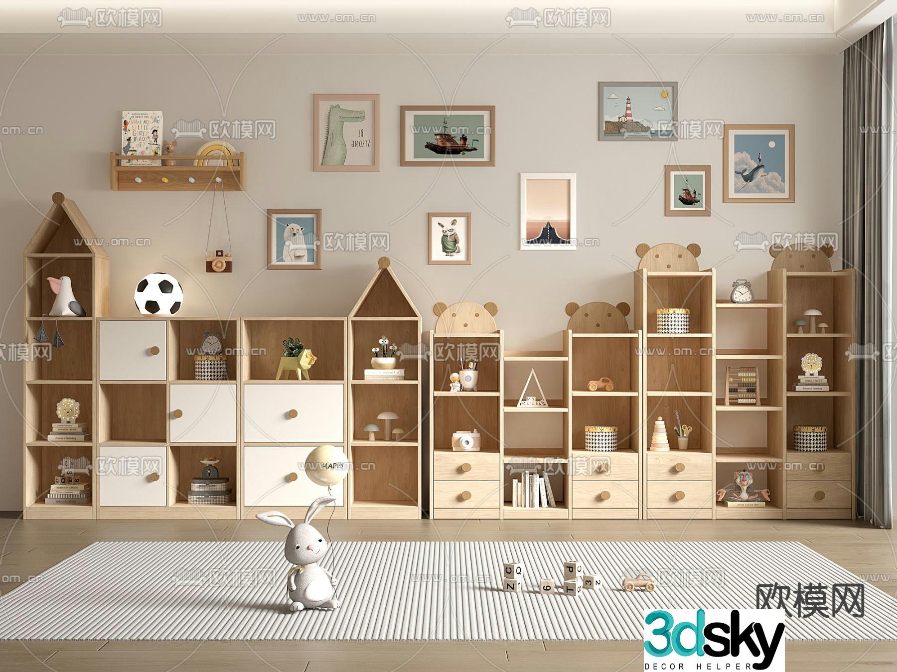 Children’s bookcase storage cabinet 3d model