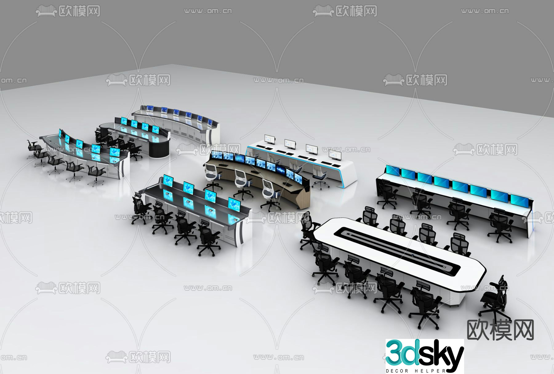 Monitoring desk console desk 3d model