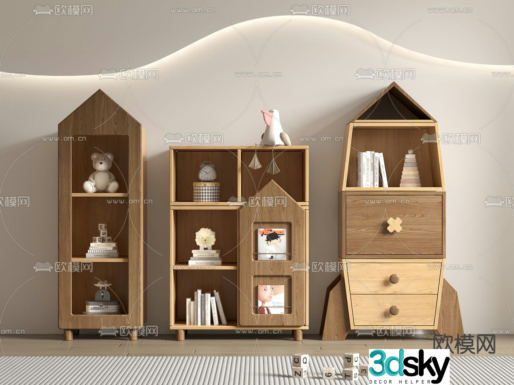 Children’s bookcase storage cabinet 3d model