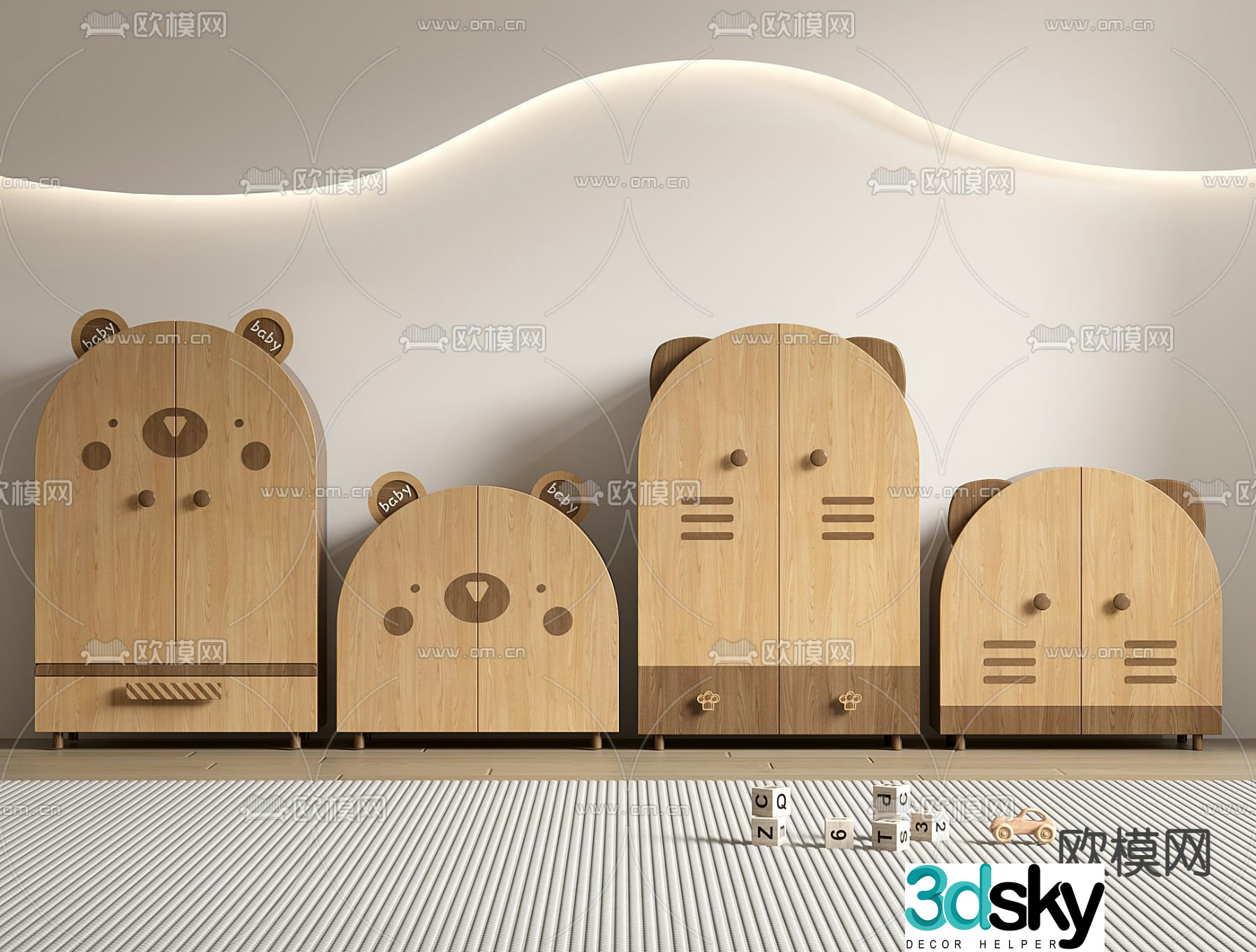 Children’s Cabinet Cartoon Storage Cabinet 3D Model
