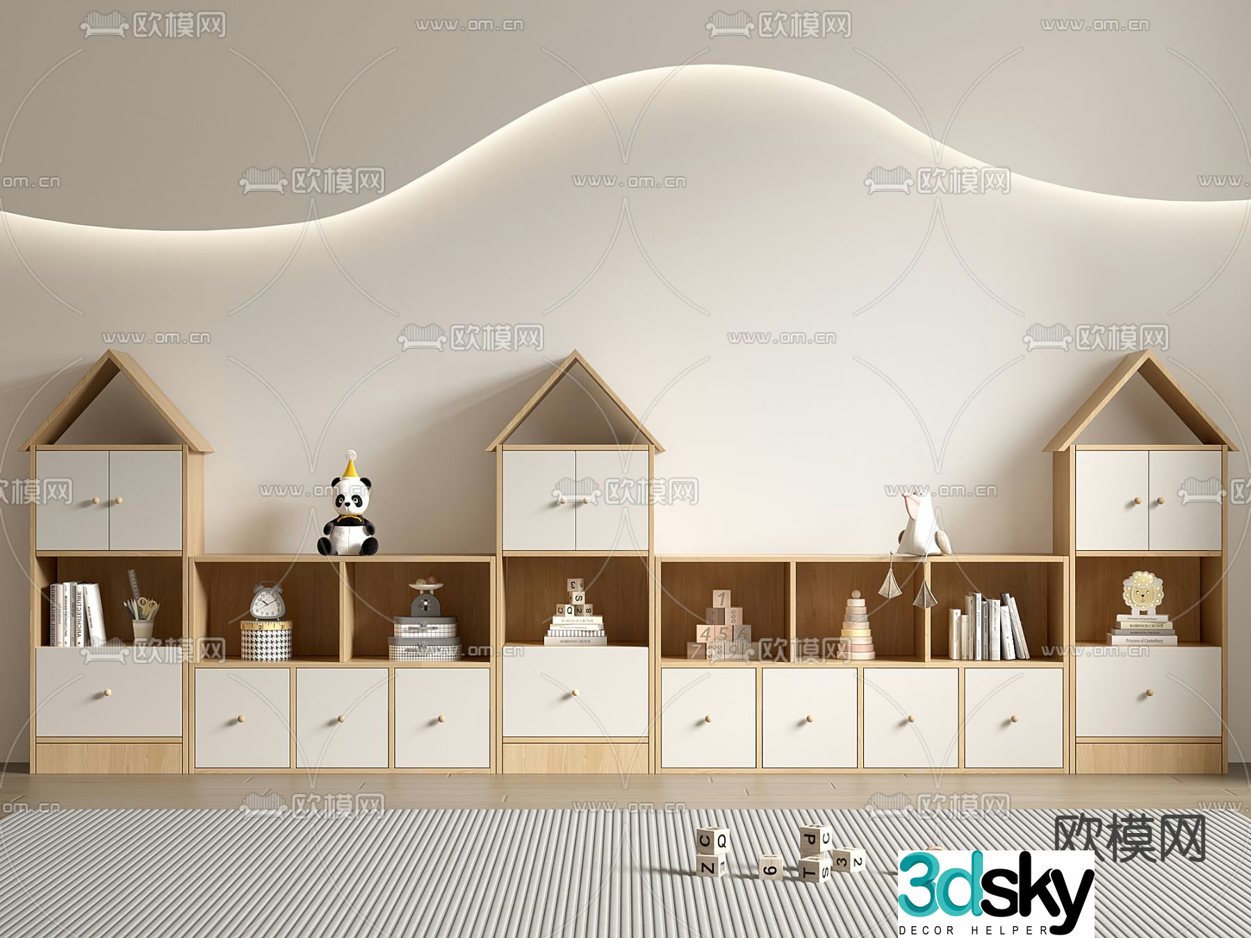 Children’s bookcase storage cabinet 3d model