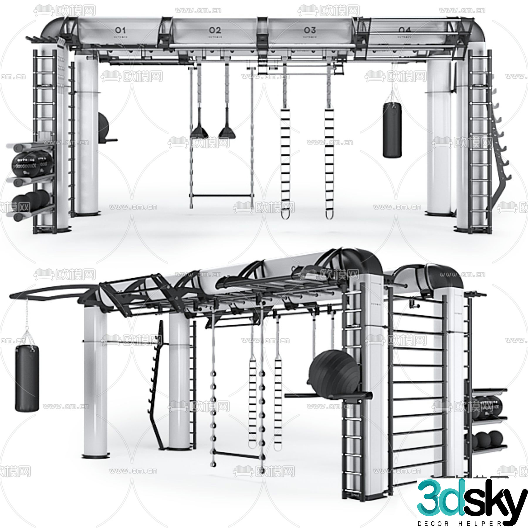 Fitness equipment multifunctional outer row frame 3d model