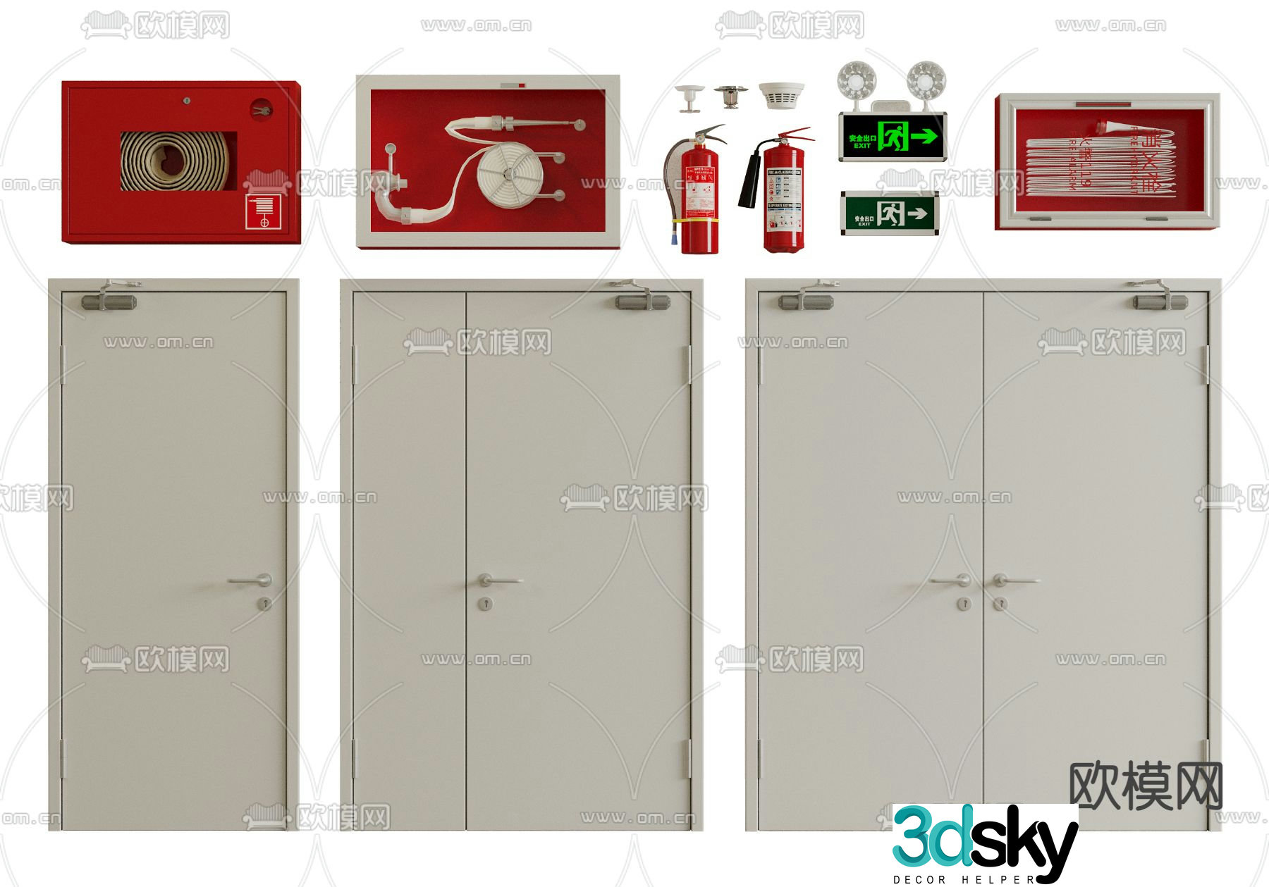 Fire door fire hydrant emergency light escape door safety door 3d model