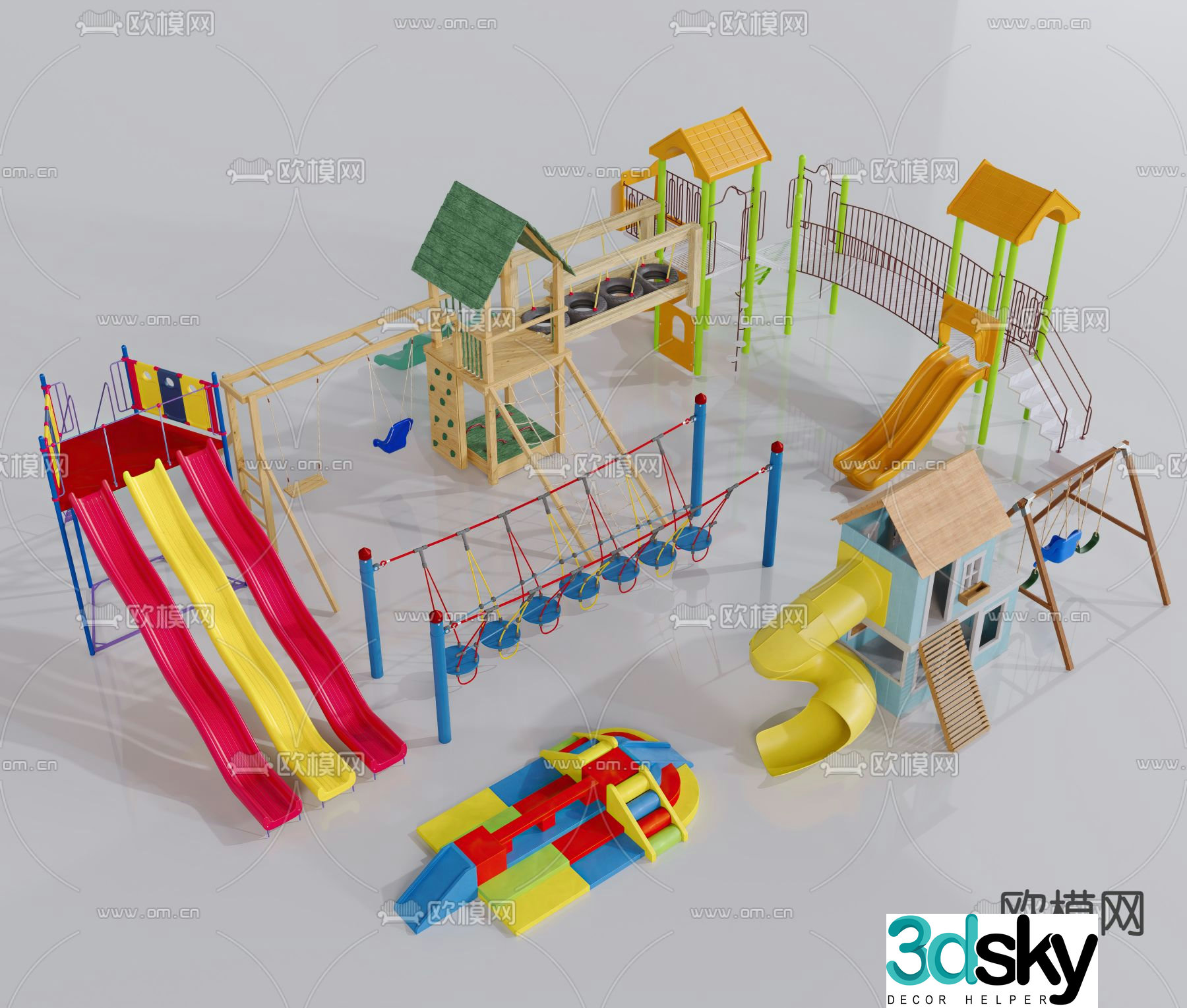 Amusement equipment slide swing wooden bridge 3d model