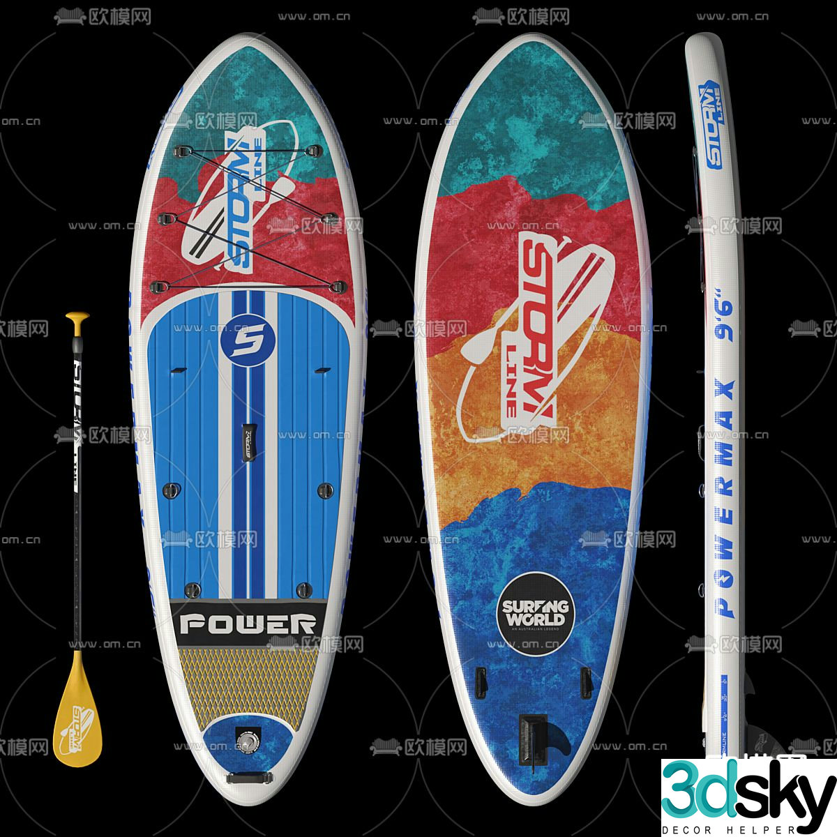 kayak surfboard paddle 3d model