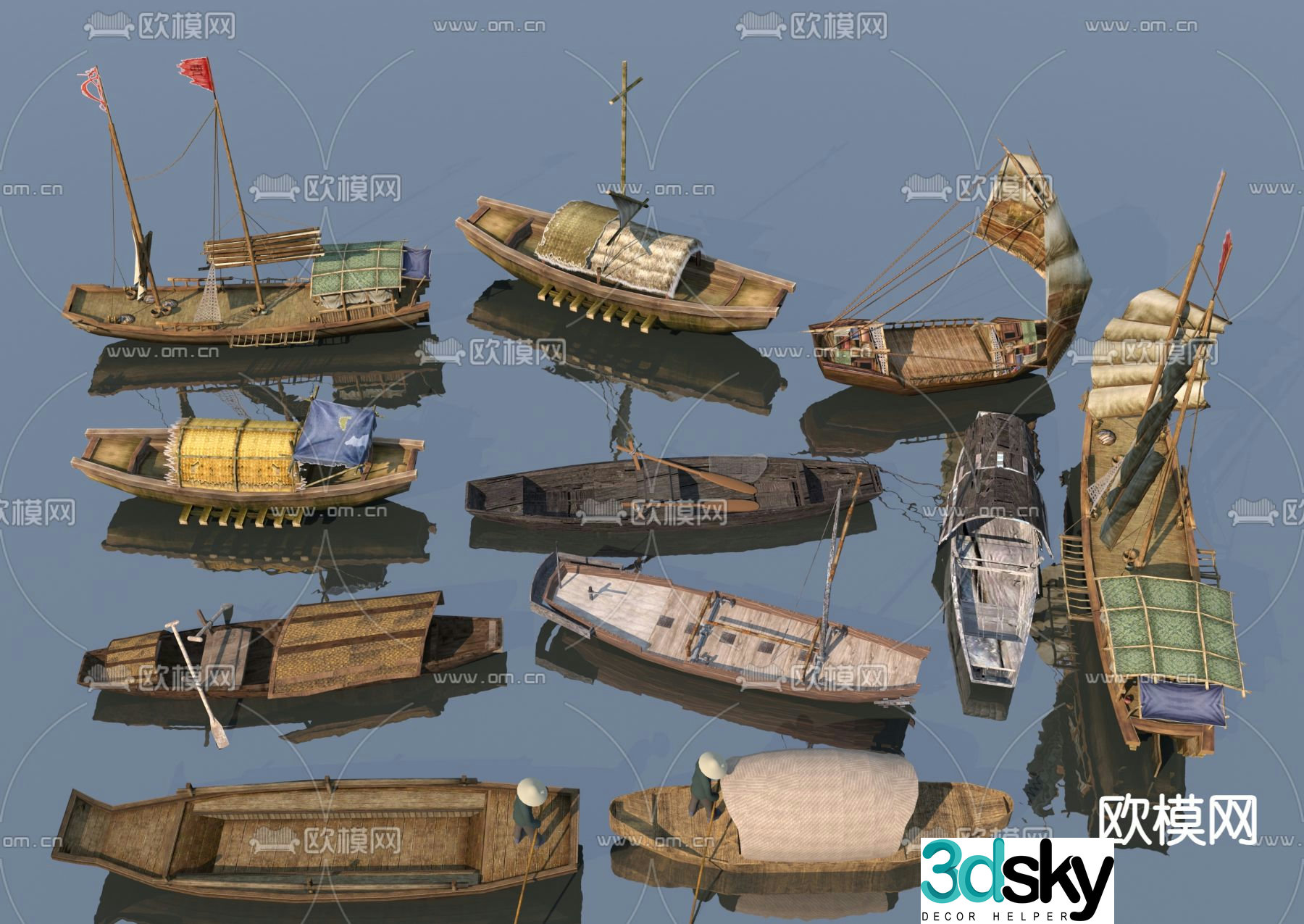 Chinese wooden boat fishing boat 3d model