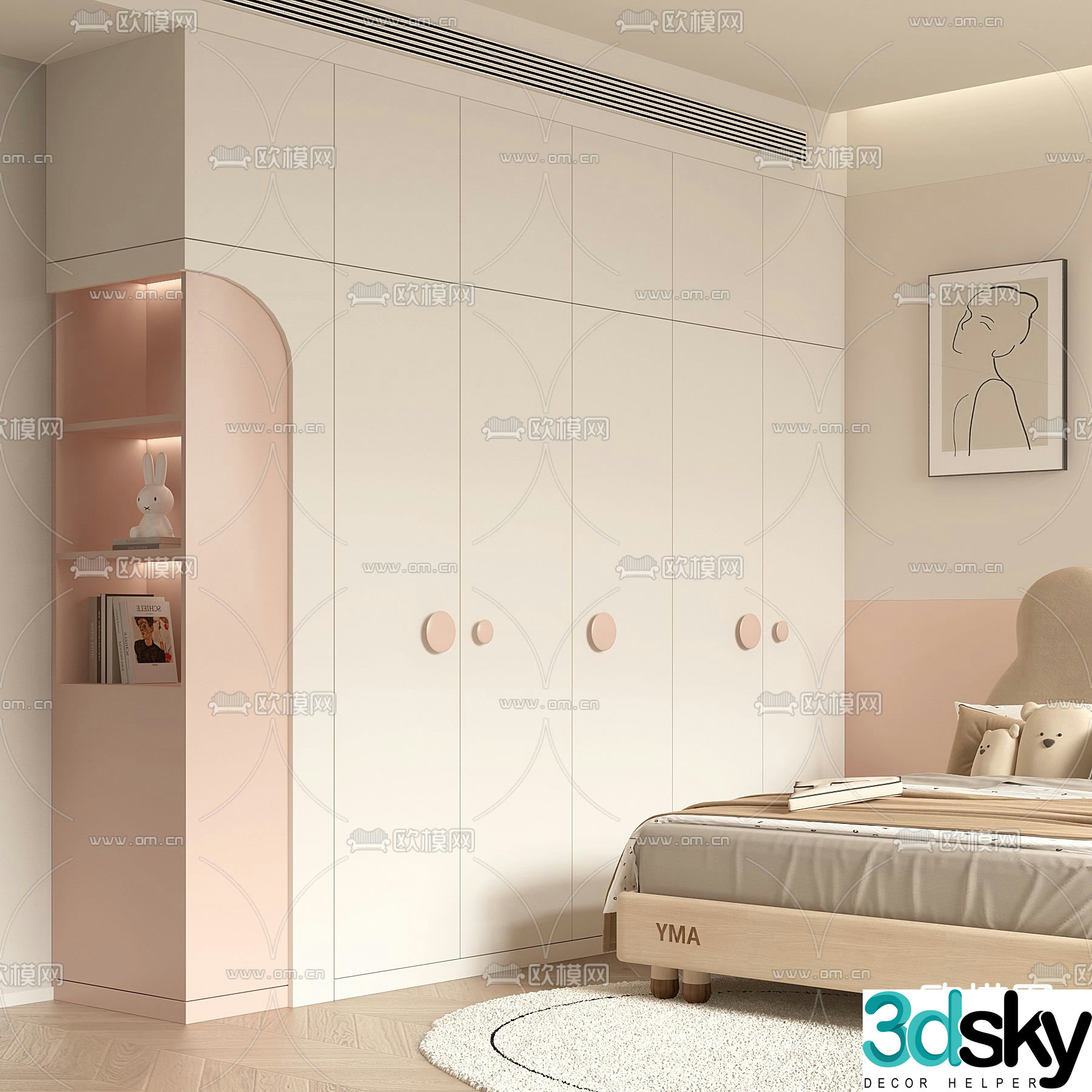 Cream style wardrobe children’s wardrobe 3d model