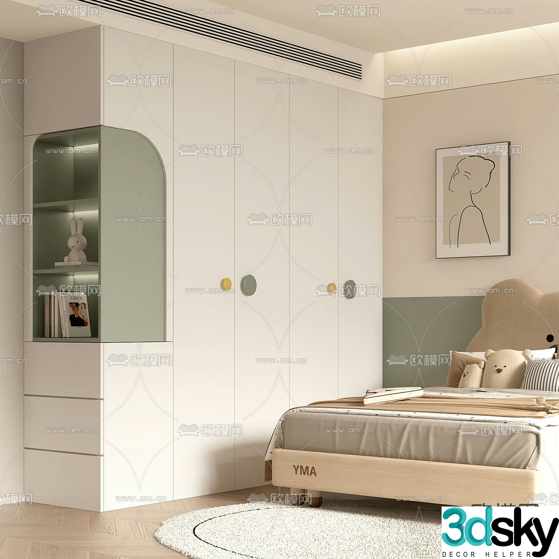 Cream style wardrobe children’s wardrobe 3d model