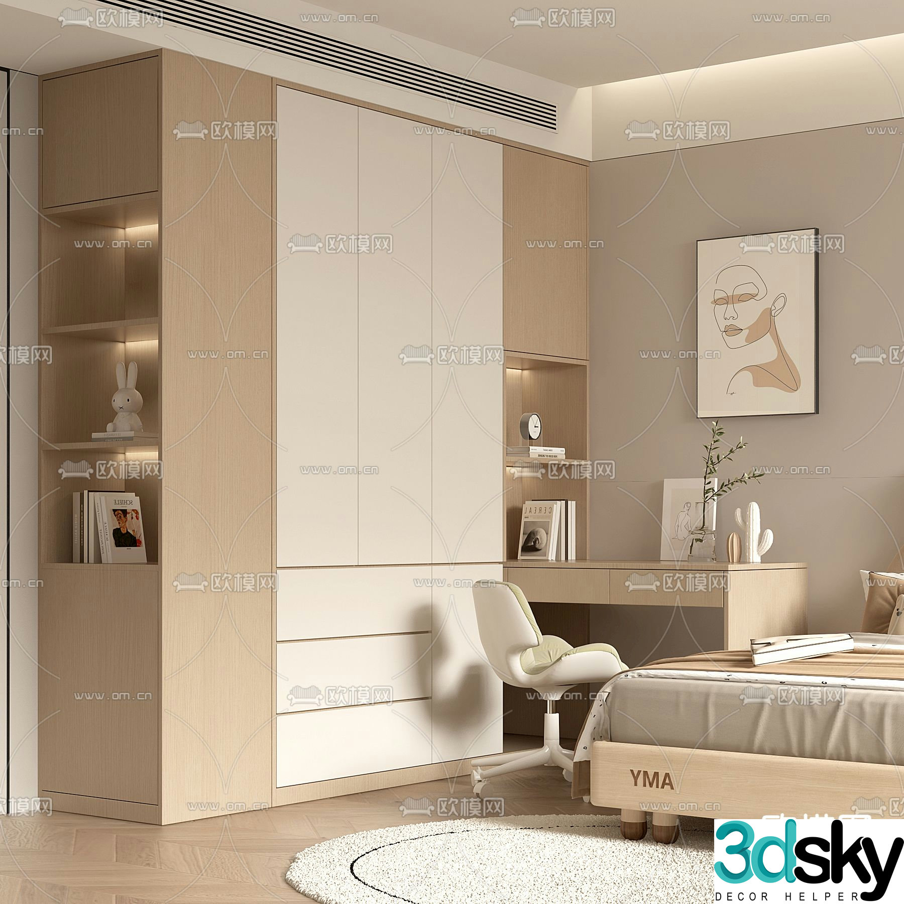 Cream style wardrobe children’s wardrobe 3d model