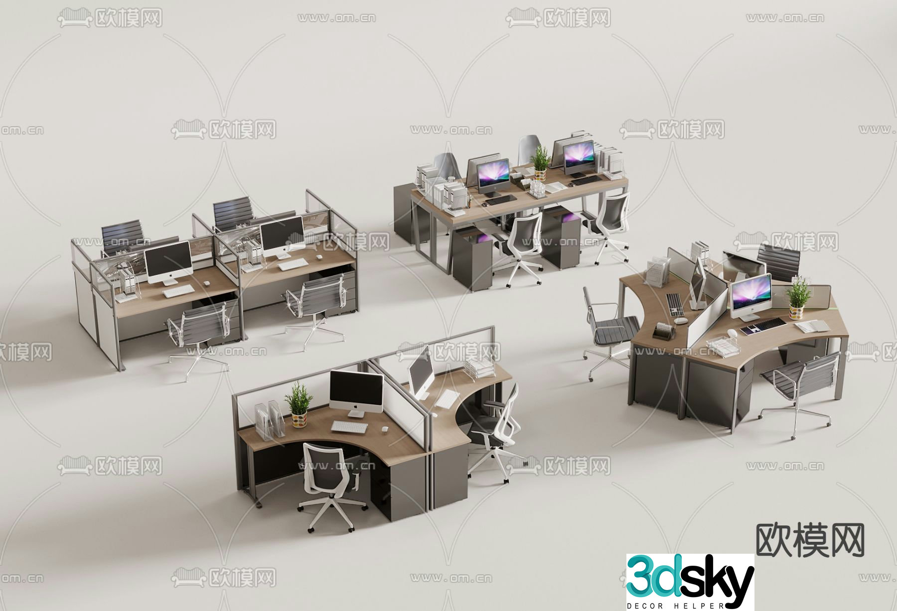 Card space desk workstation staff table 3D model