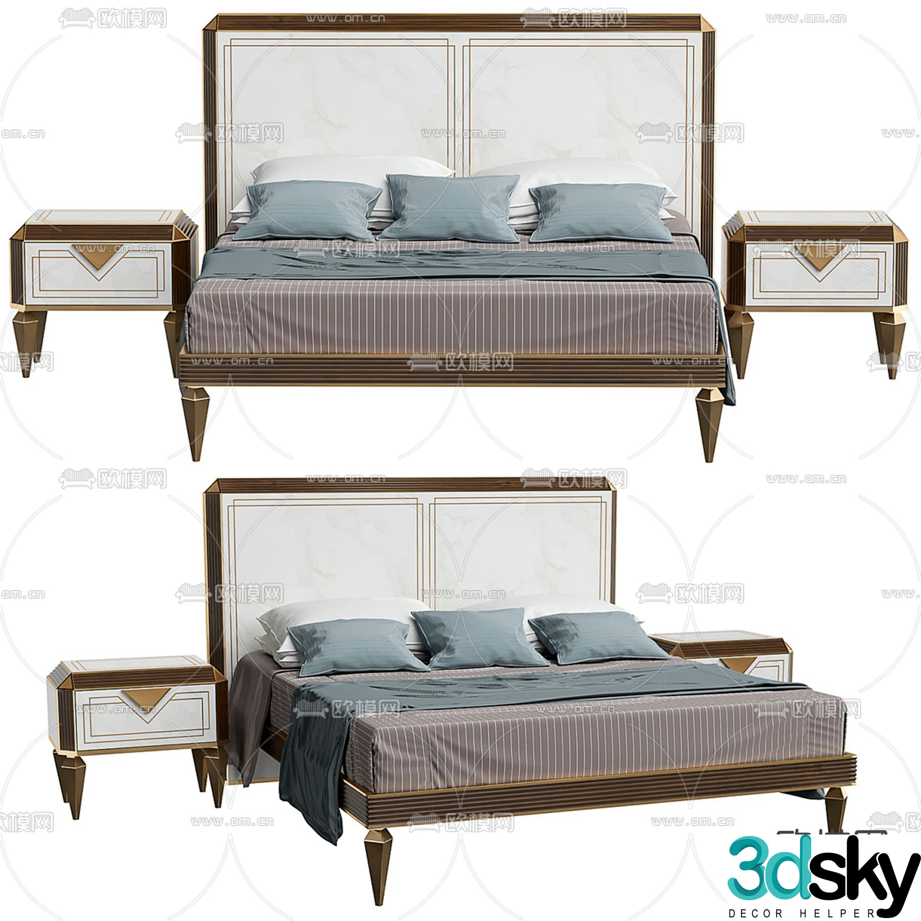 Simple European double bed 3D model