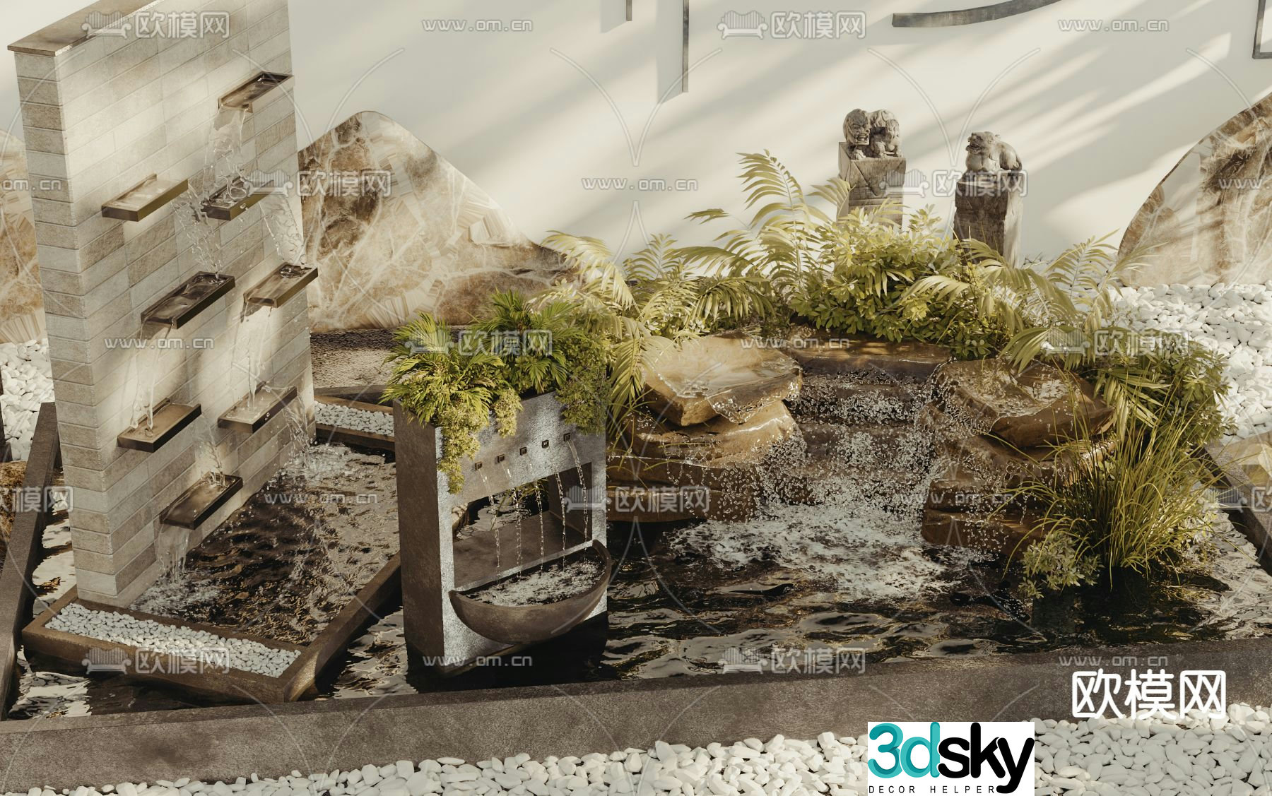 Fountain sketch pool flowing water falling water 3d model