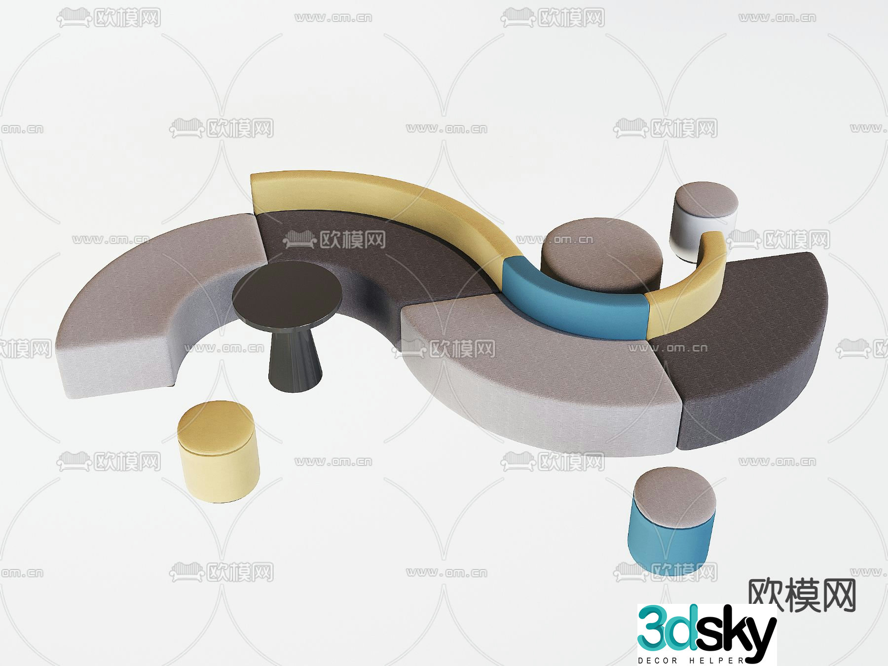 Public sofa curved sofa lobby sofa 3d model
