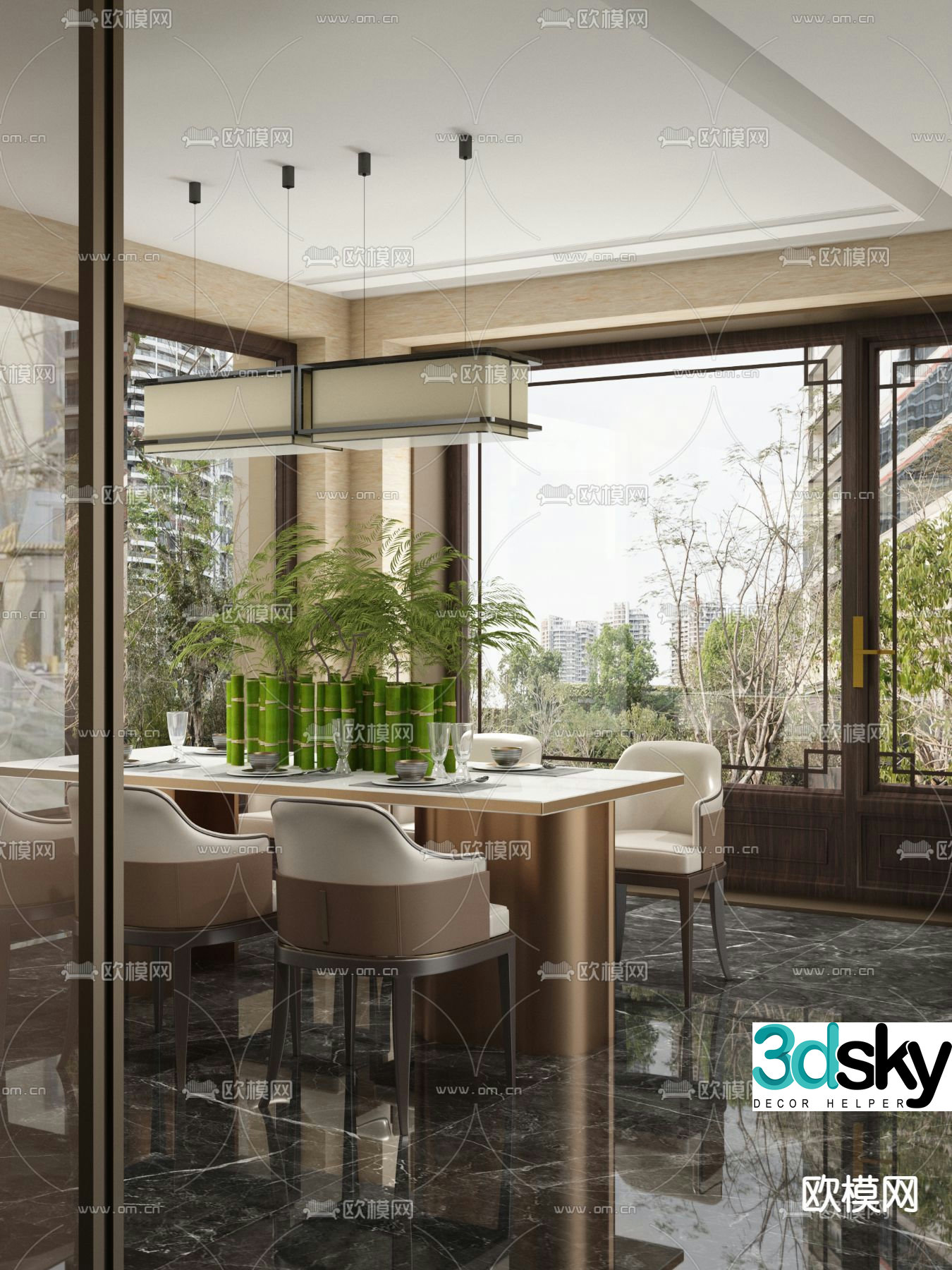 Yuguo Design New Chinese Restaurant 3D Model