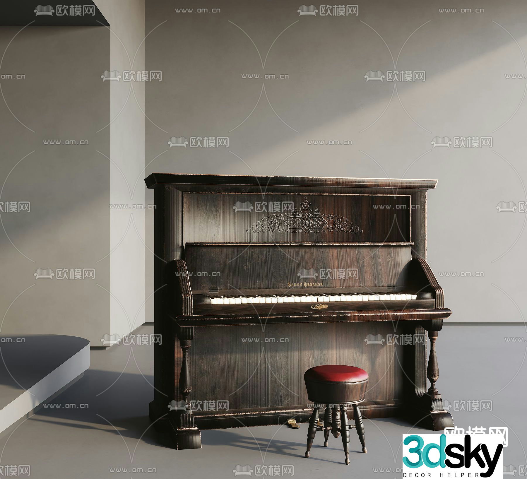 American retro piano 3d model
