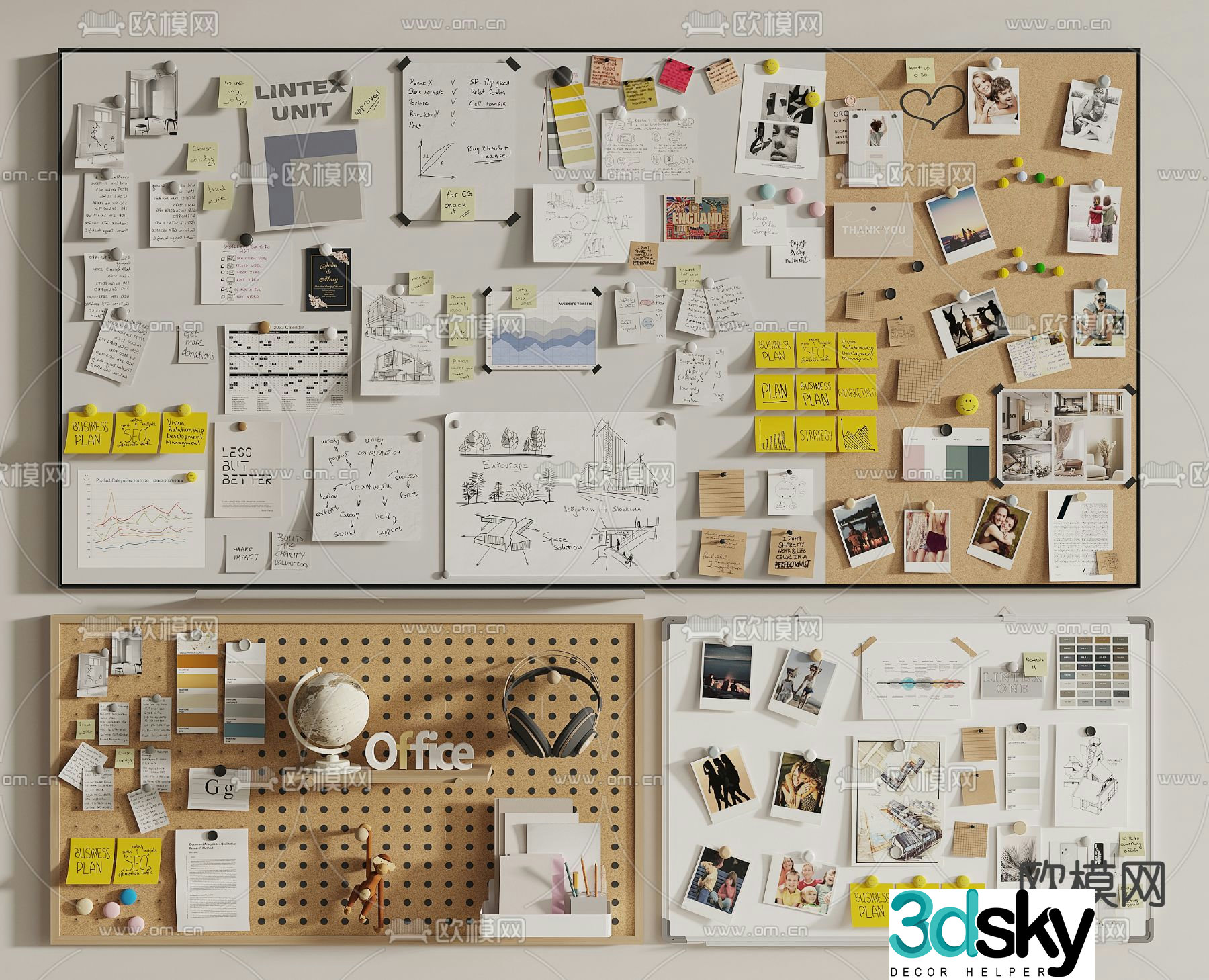hole board white board note board 3d model