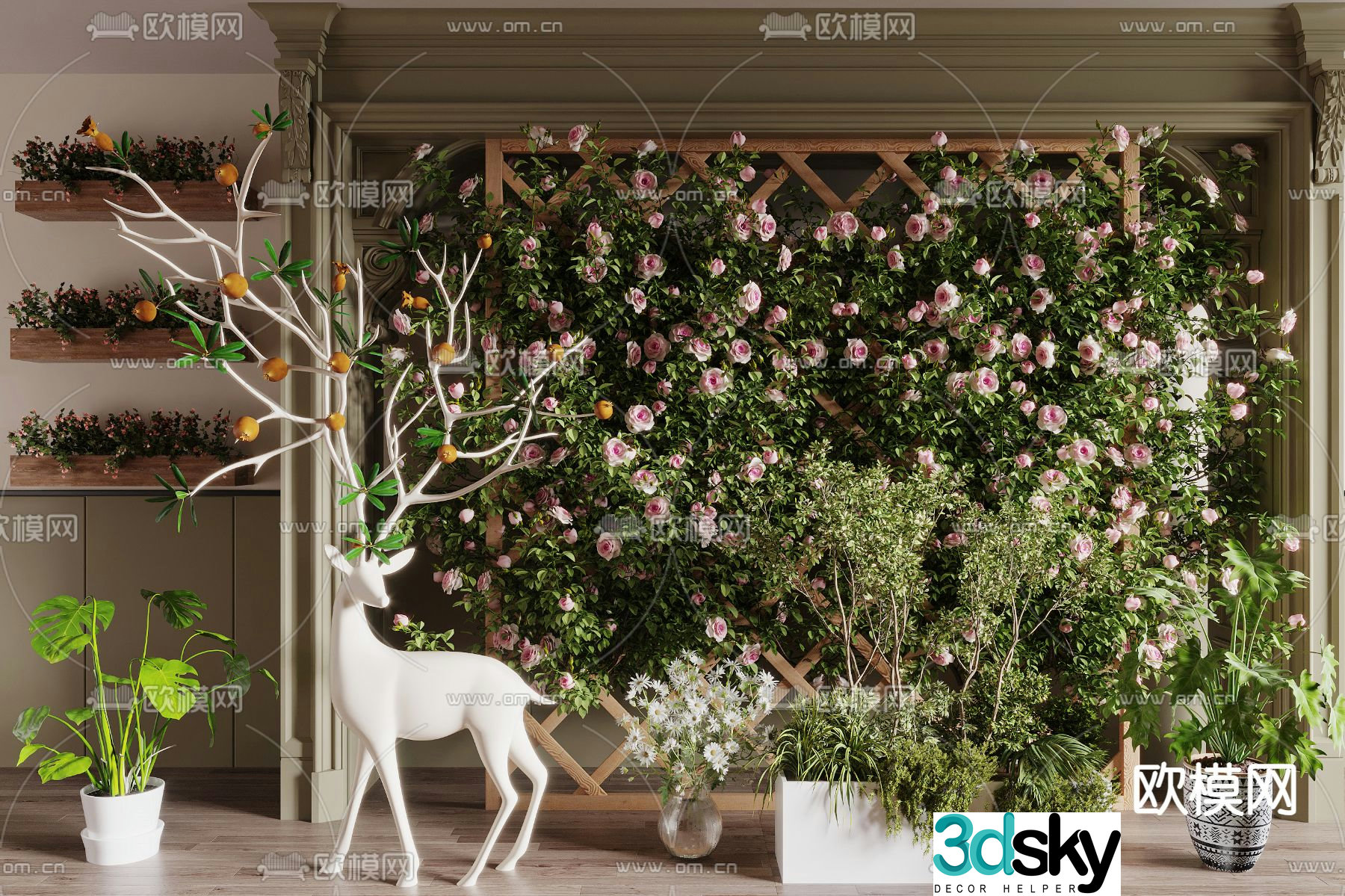 Rose flower stand floral sketch flower wall 3D model
